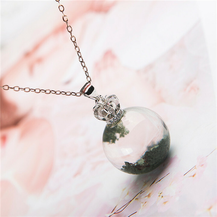AAAAA Natural Green Phantom Quart Crystal Pendant Sphere Round Beads Necklace
