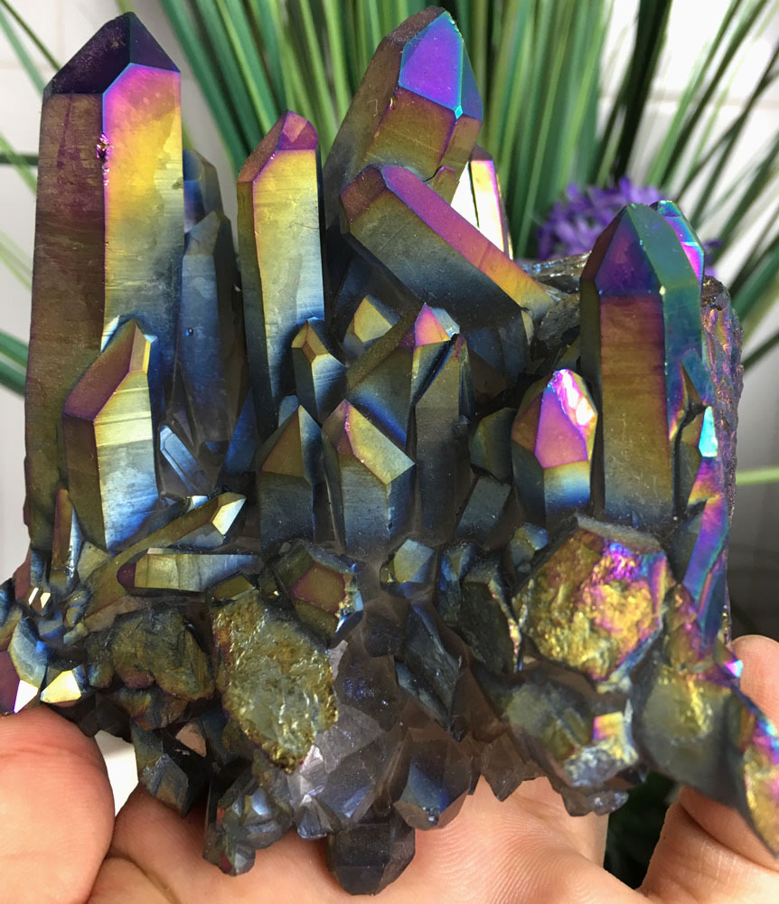 579g Rainbow Titanium plated Crystal Cluster, color-changing crystal