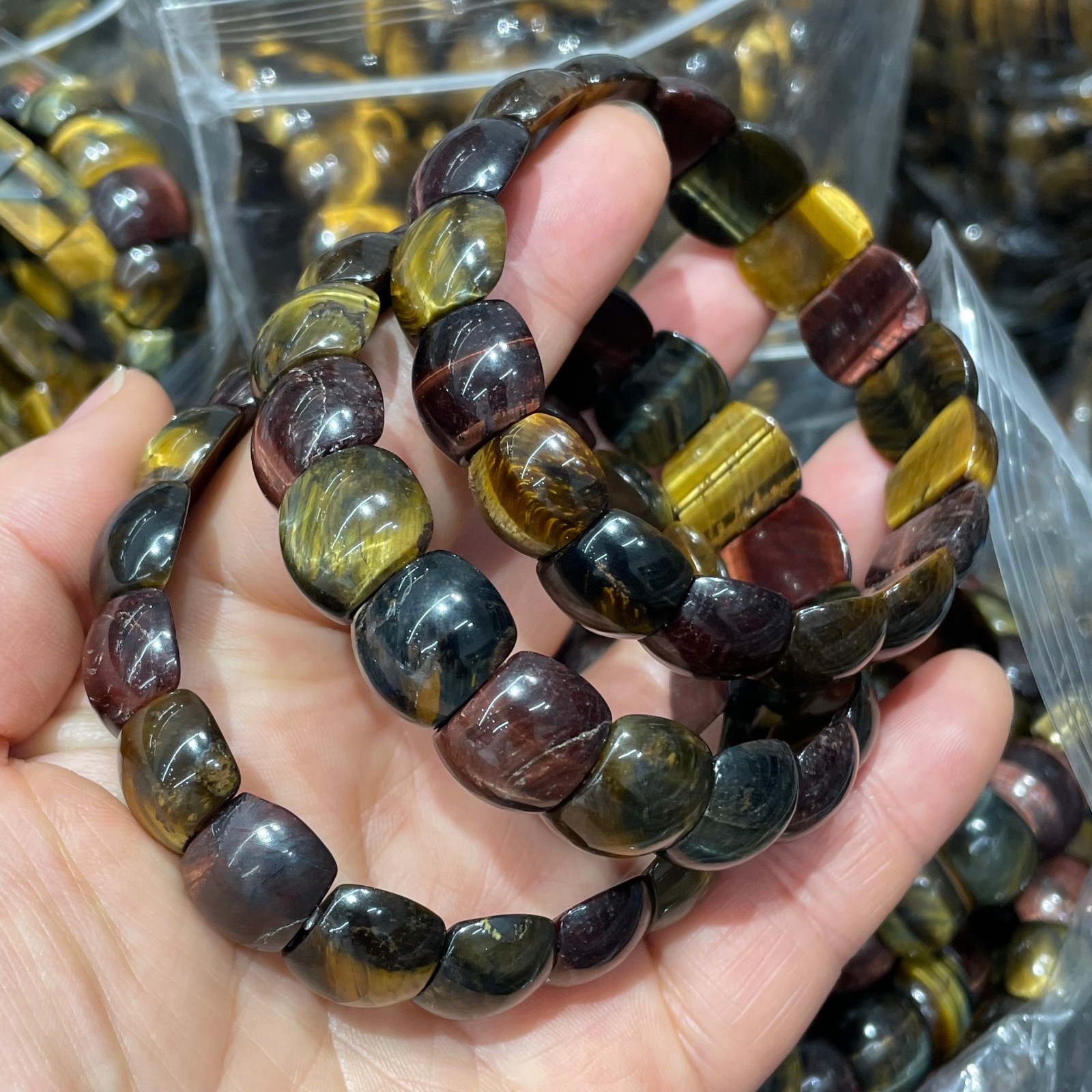 1pcs Natural Tiger Eye Stone Elastic Rope Bracelet #20