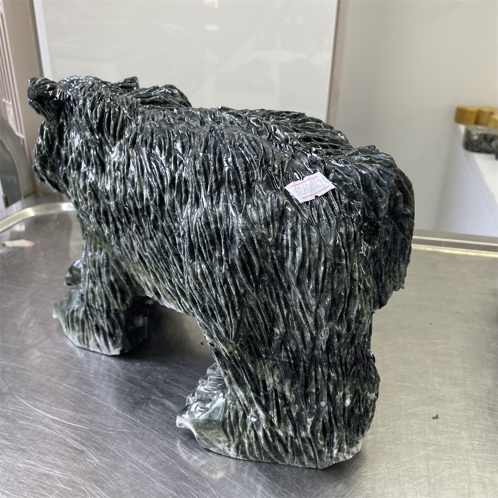 19LB 11.4″ Large Natural Xiuyan Jade Bear Crystal Carving Reiki Statue Quartz