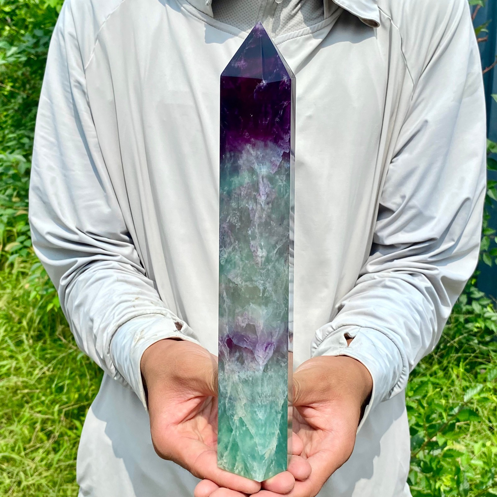 2.44LB Natural Fluorite Crystal Column Magic Wand Obelisk Point Earth Healing
