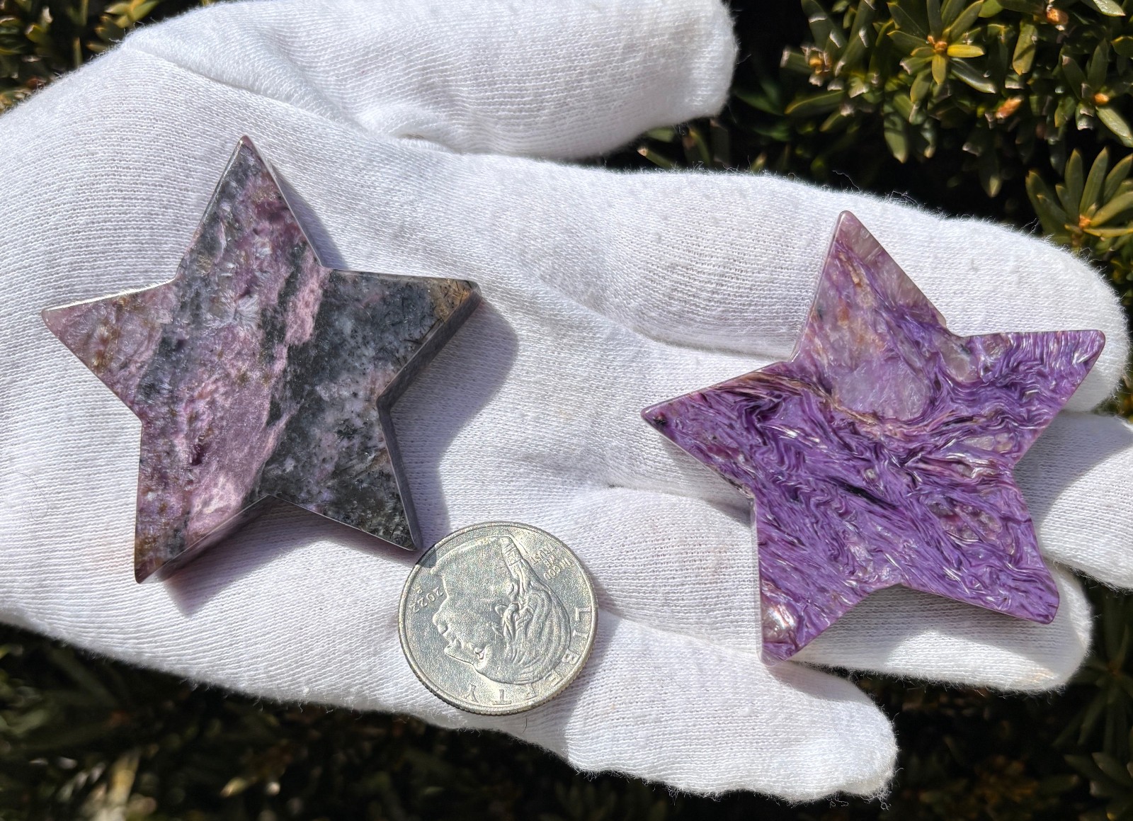 USA SALE 61g LOT 2 CHAROITE STARS STAR PALMSTONES PALMSTONE Palm Stone Stones
