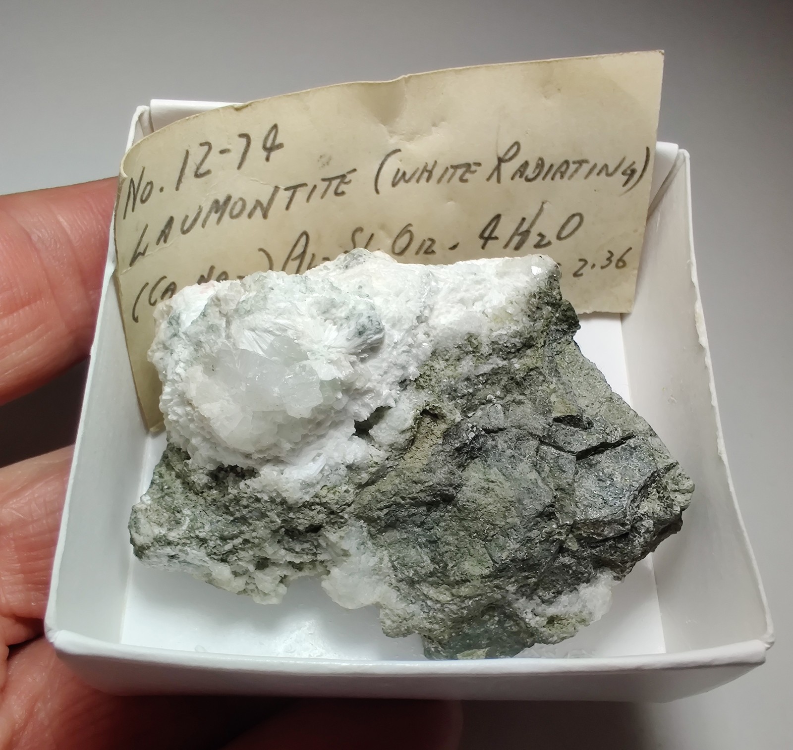 Laumontite, Calcite on Serpentine. Paterson, New Jersey. 55 grams.