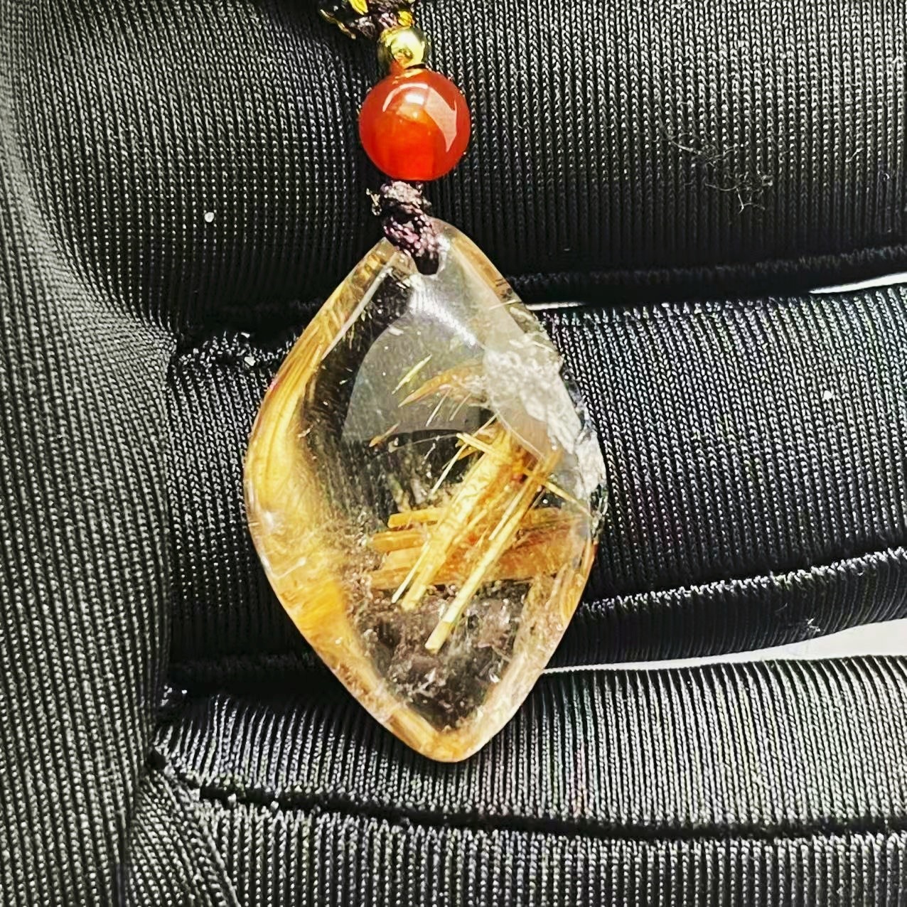 8.6g Natural Gold Hair Rutilated Quartz Crystal Pendant Reiki Healing Gift