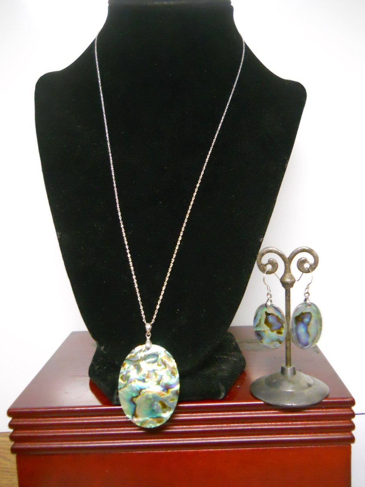 20″ Sterling Silver Necklace Authentic Abalone Shell & Earrings Jewelry Set #679