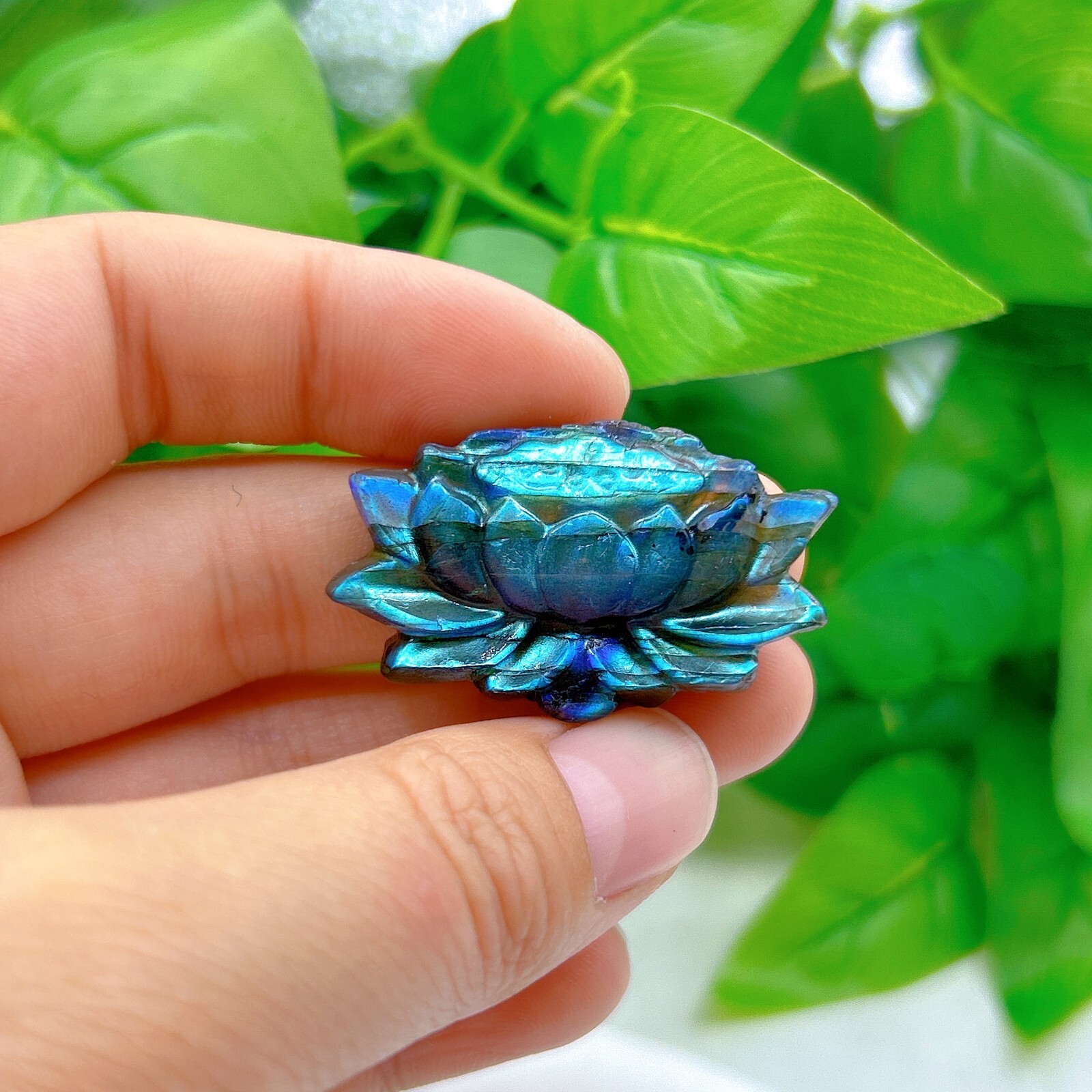 Natural labradorite Lotus flower Hand Carved crystal Healing