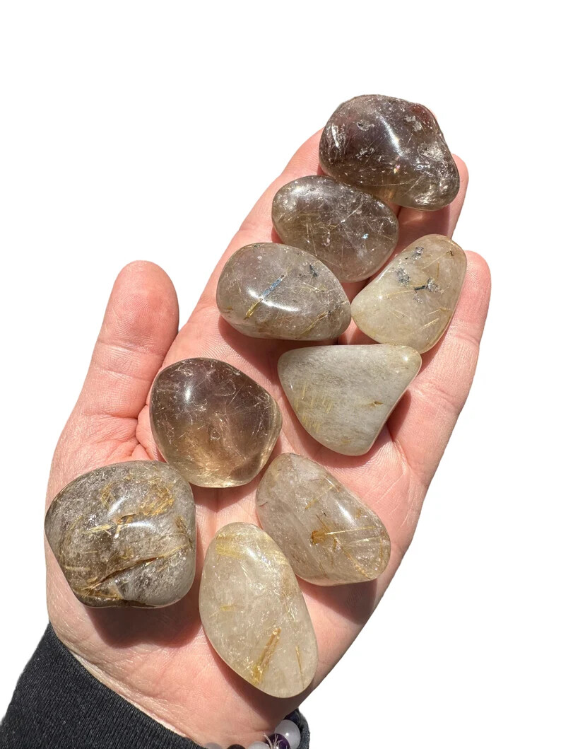 Golden Rutilated Quartz Tumbled Stone – Polished Natural Gold Rutilated Quartz