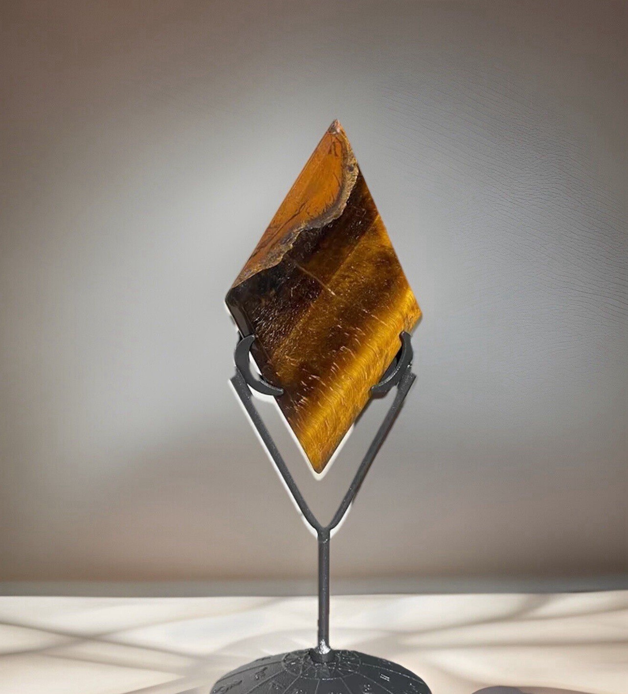 Natural Tigers Eye Rhombus Diamond On A Stand, High Quality Crystal Home Decor