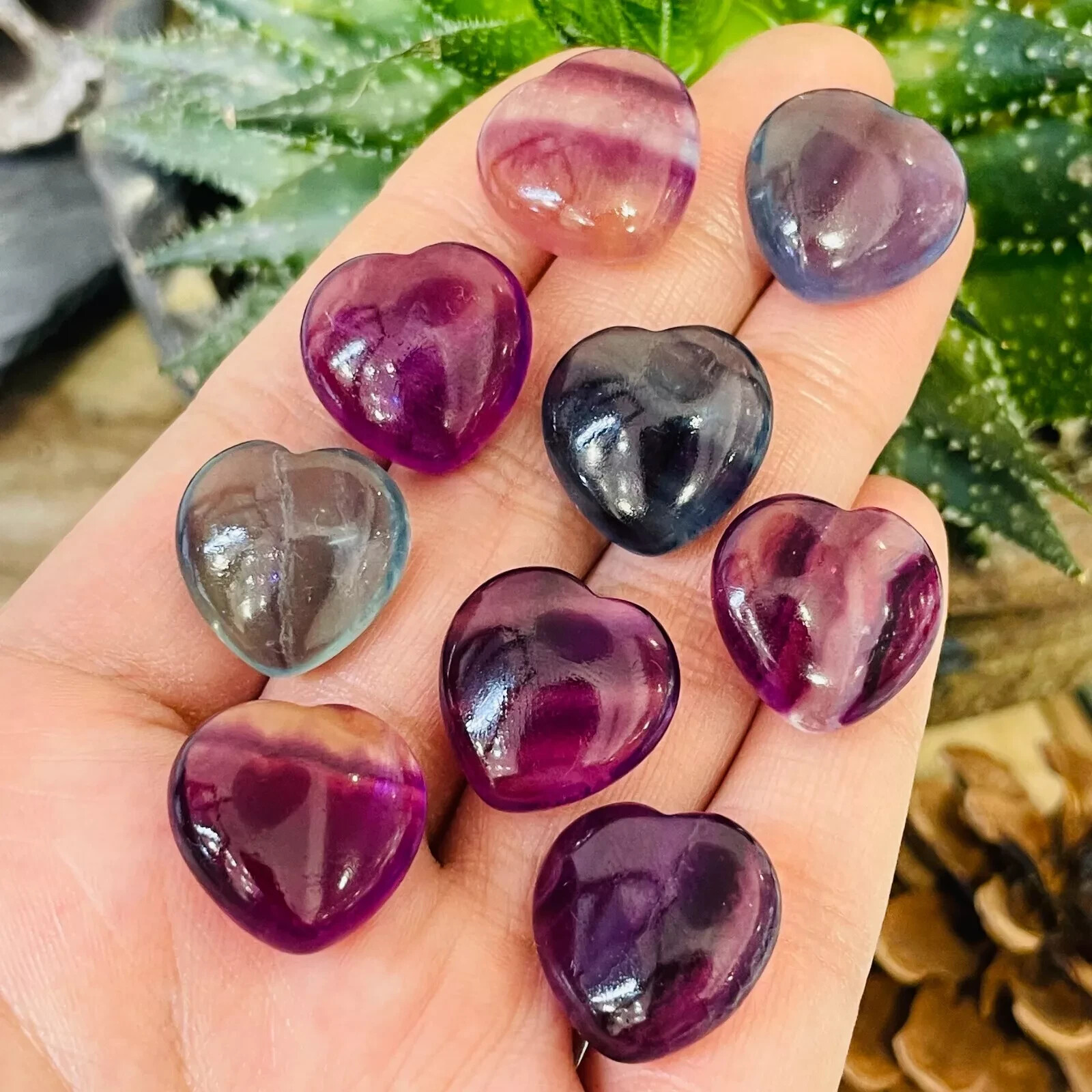 5pc Natural fluorite carved mini love heart gift quartz crystal reiki healing