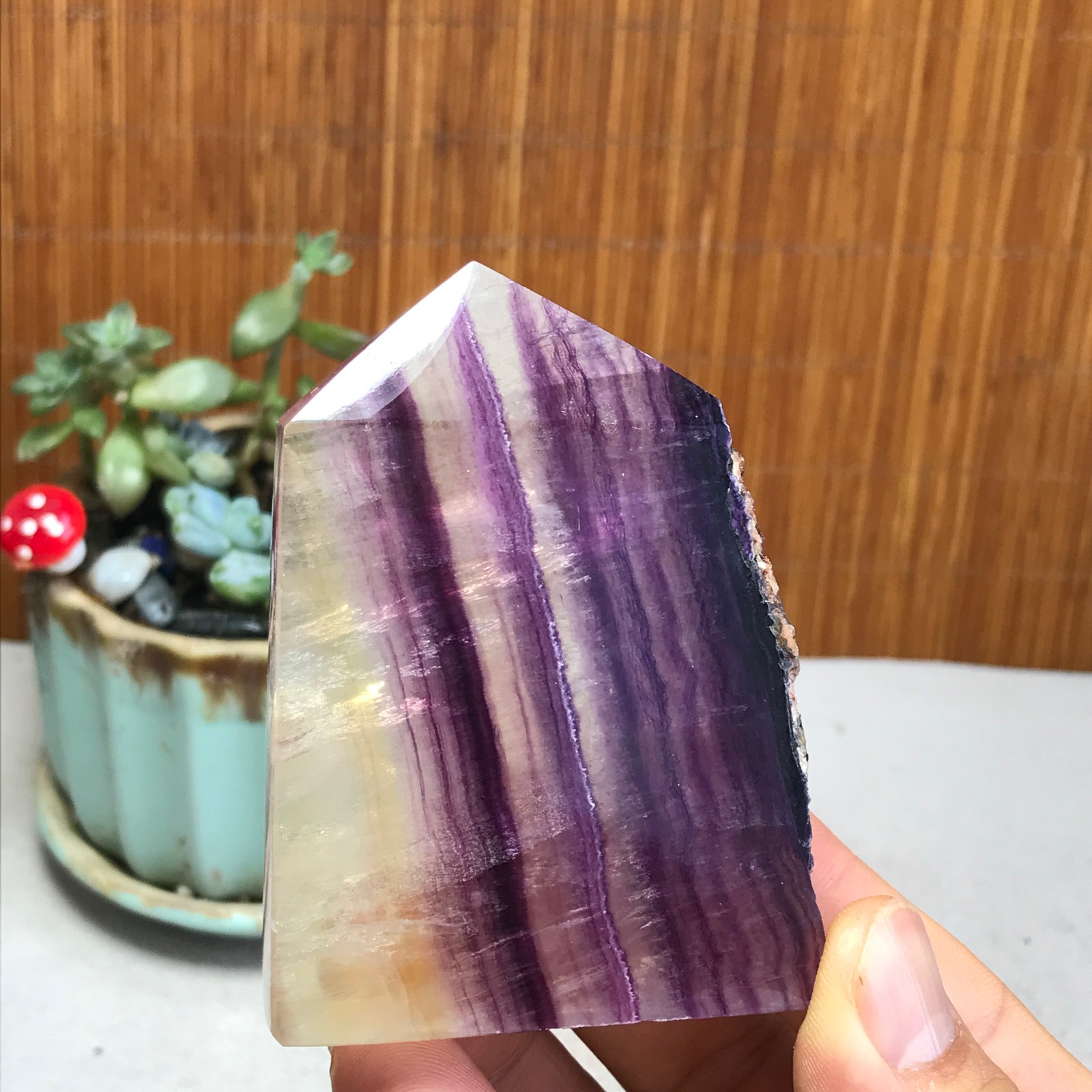 172g Natural candy Fluorite Polish/Rough wand Crystal free standing 75mm A1301