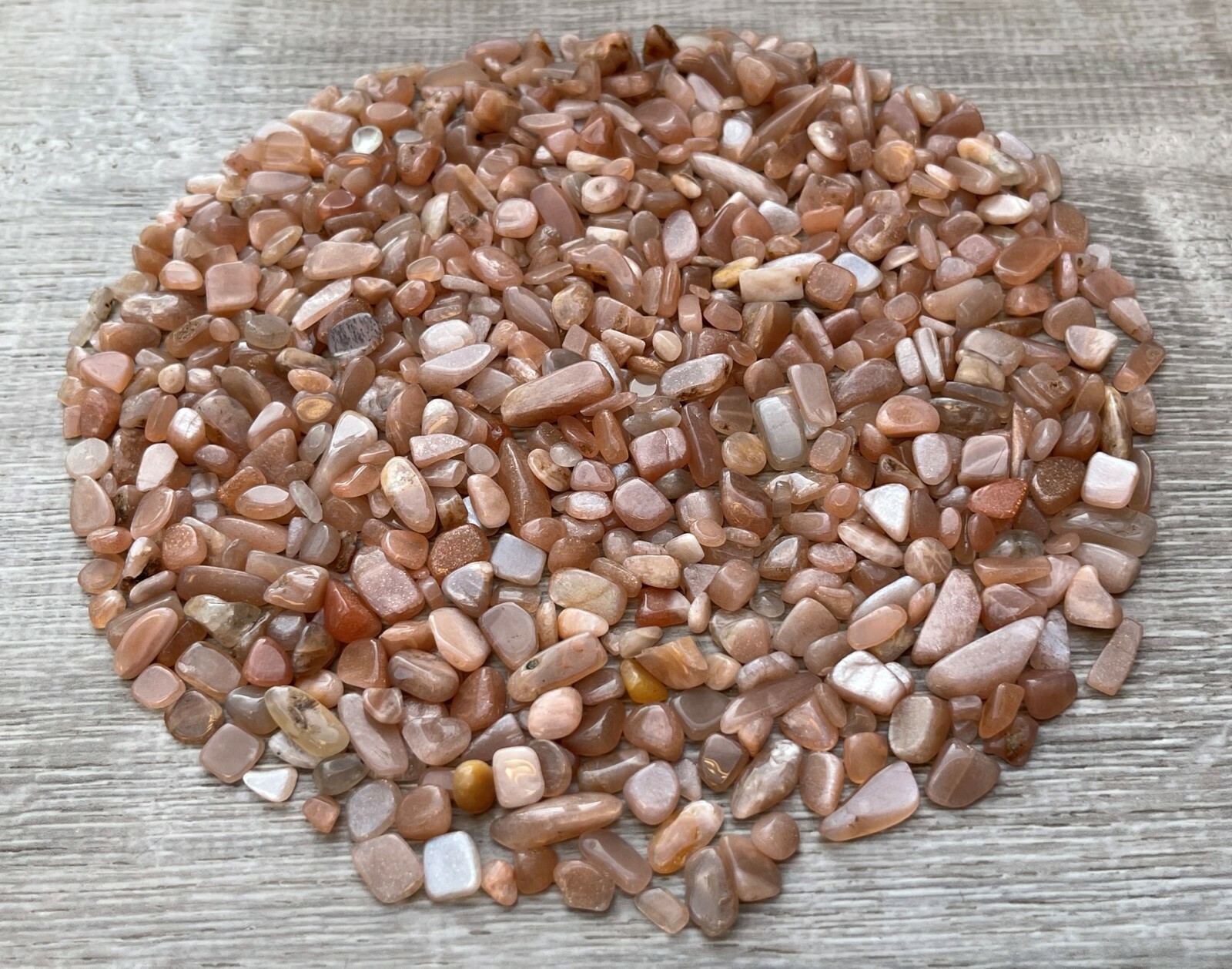 Grade A++Peach Moonstone Semi Tumbled Gemstone Chips 5-18mm, Wholesale Bulk Lot