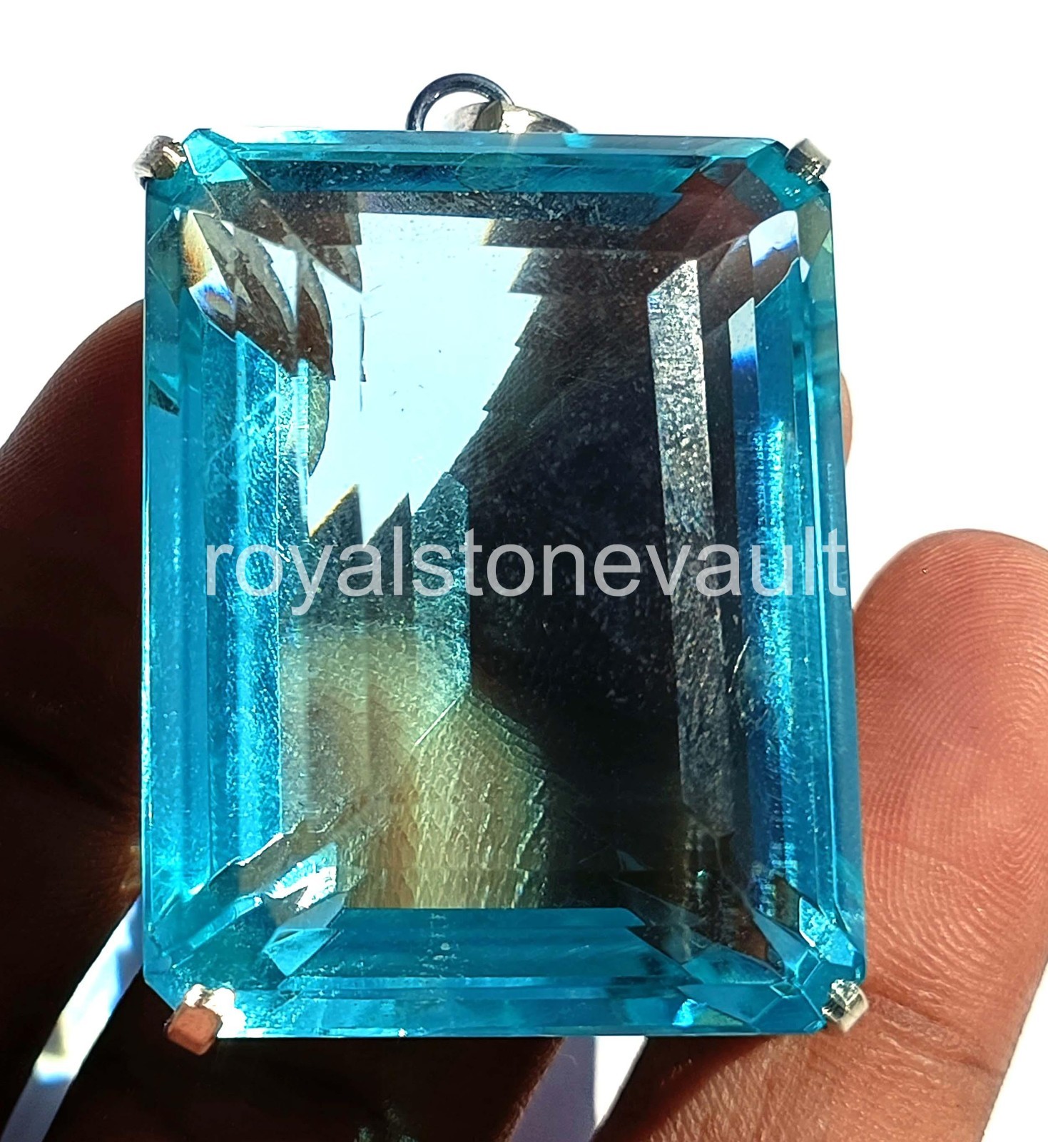 240 Ct Natural Blue Aquamarine Emerald Shape 925 Silver Pendant IGL Gems 6LHD