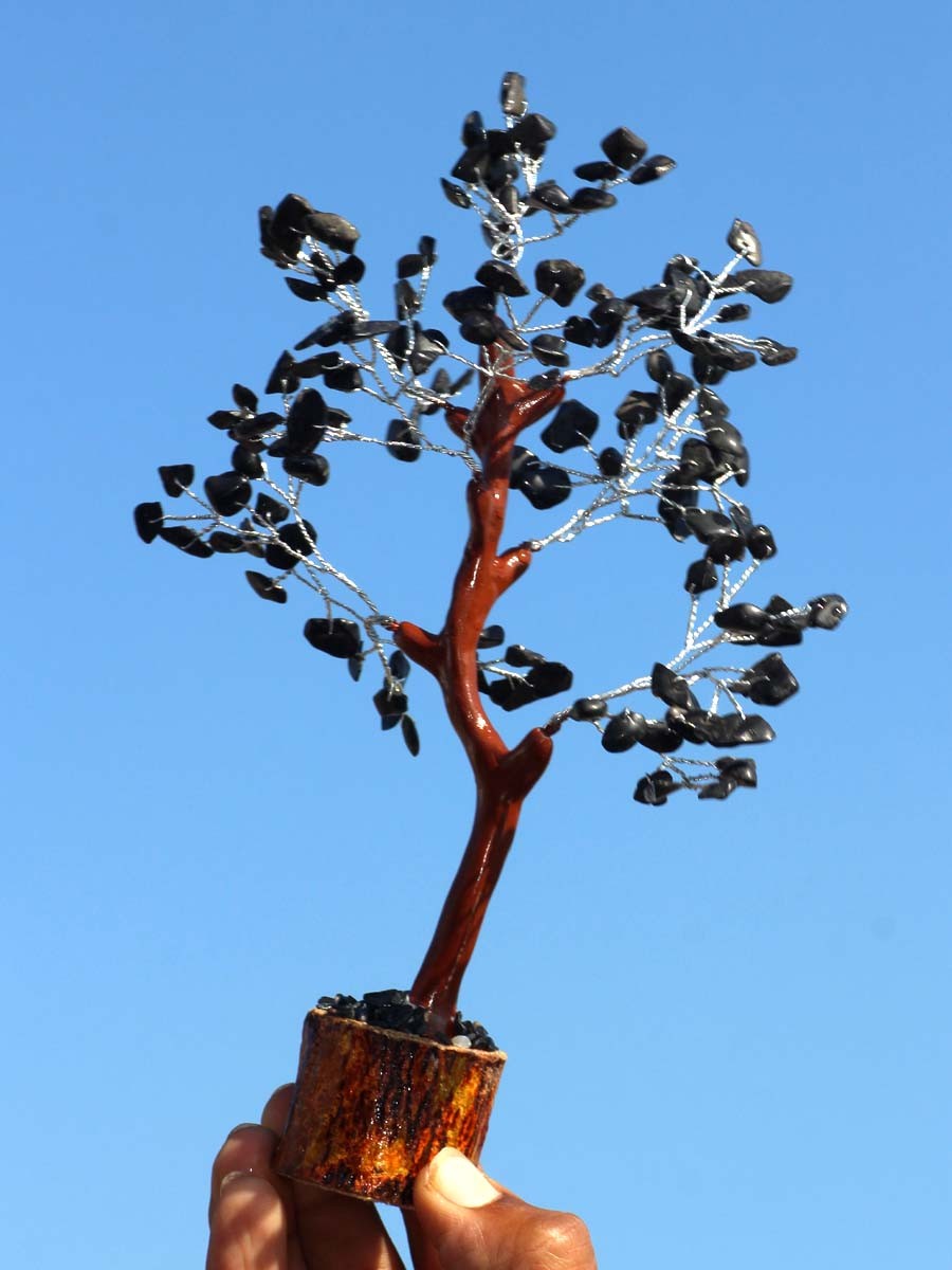 150+ Black Onyx Gemstones SIlver Branches Bonsai Money Tree Decor 8-9.5″ JW