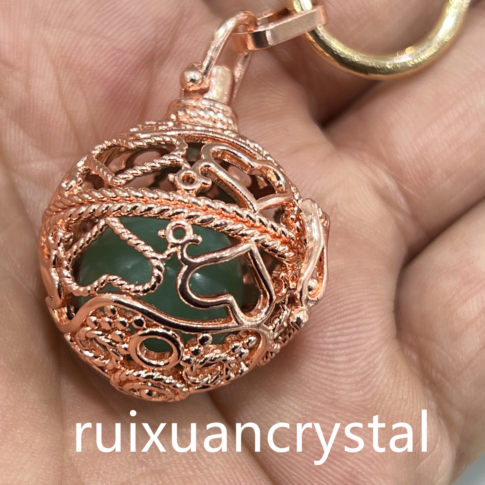 1pc Natural Aventurine Quartz Sphere cage key chain Crystal Reiki Healing