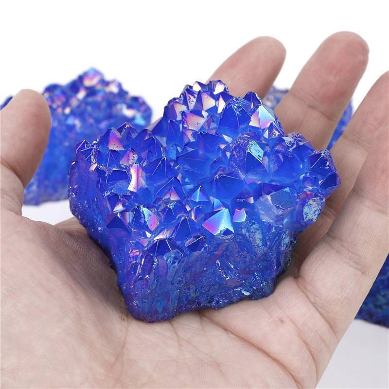 80g Natural Aura Blue Crystal Titanium Rock Stone Cluster VUG Specimens Healing
