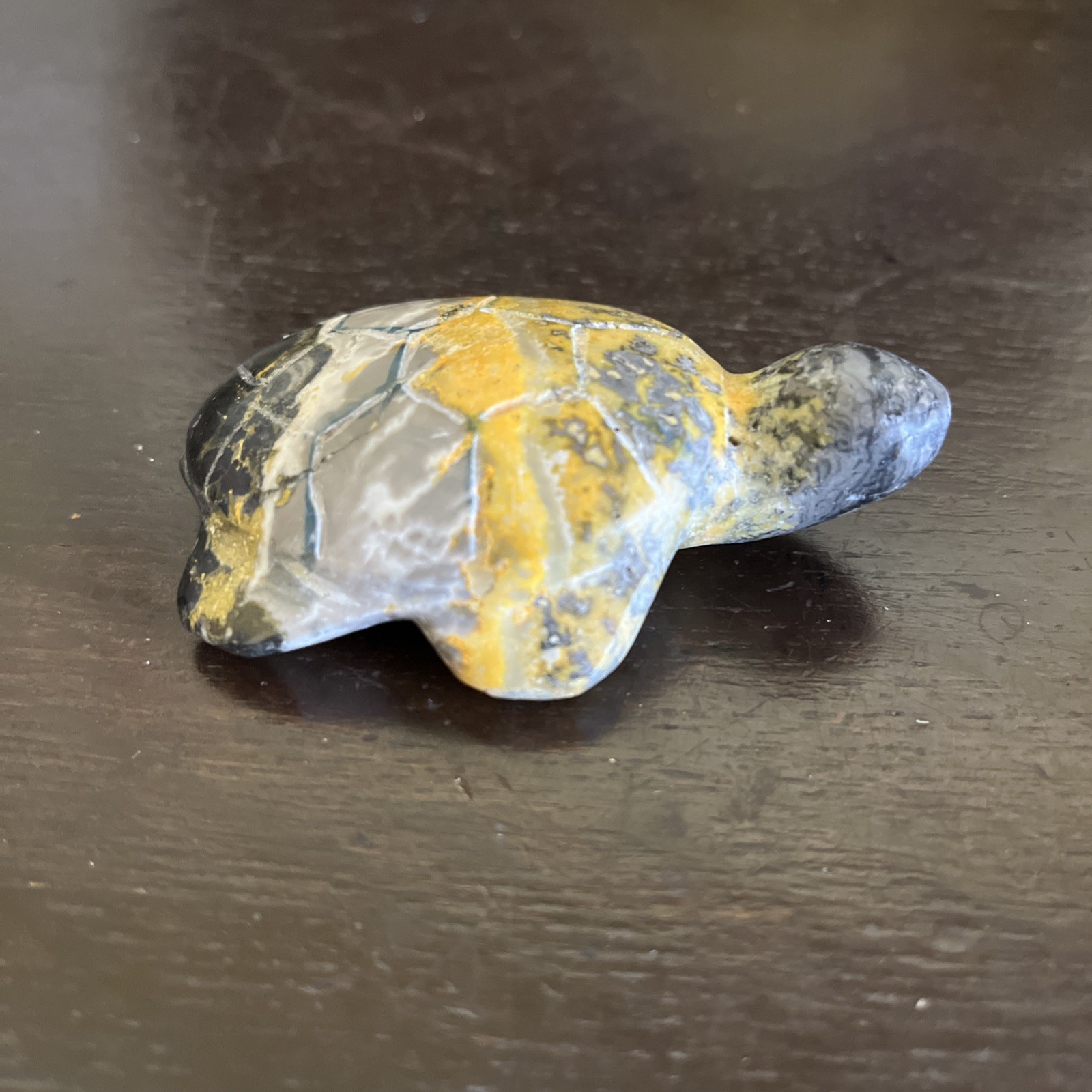 Authentic Bumble Bee Jasper Gemstone Turtle Carving Good Detail 3 Inch Yellow
