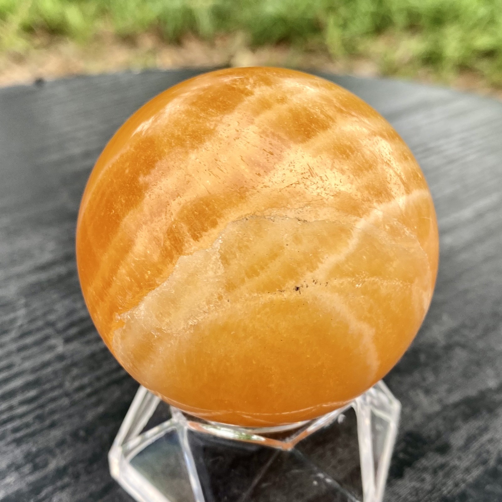 300G Natural zebra stone column /Yellow agate striped crystal ball Crystal decor