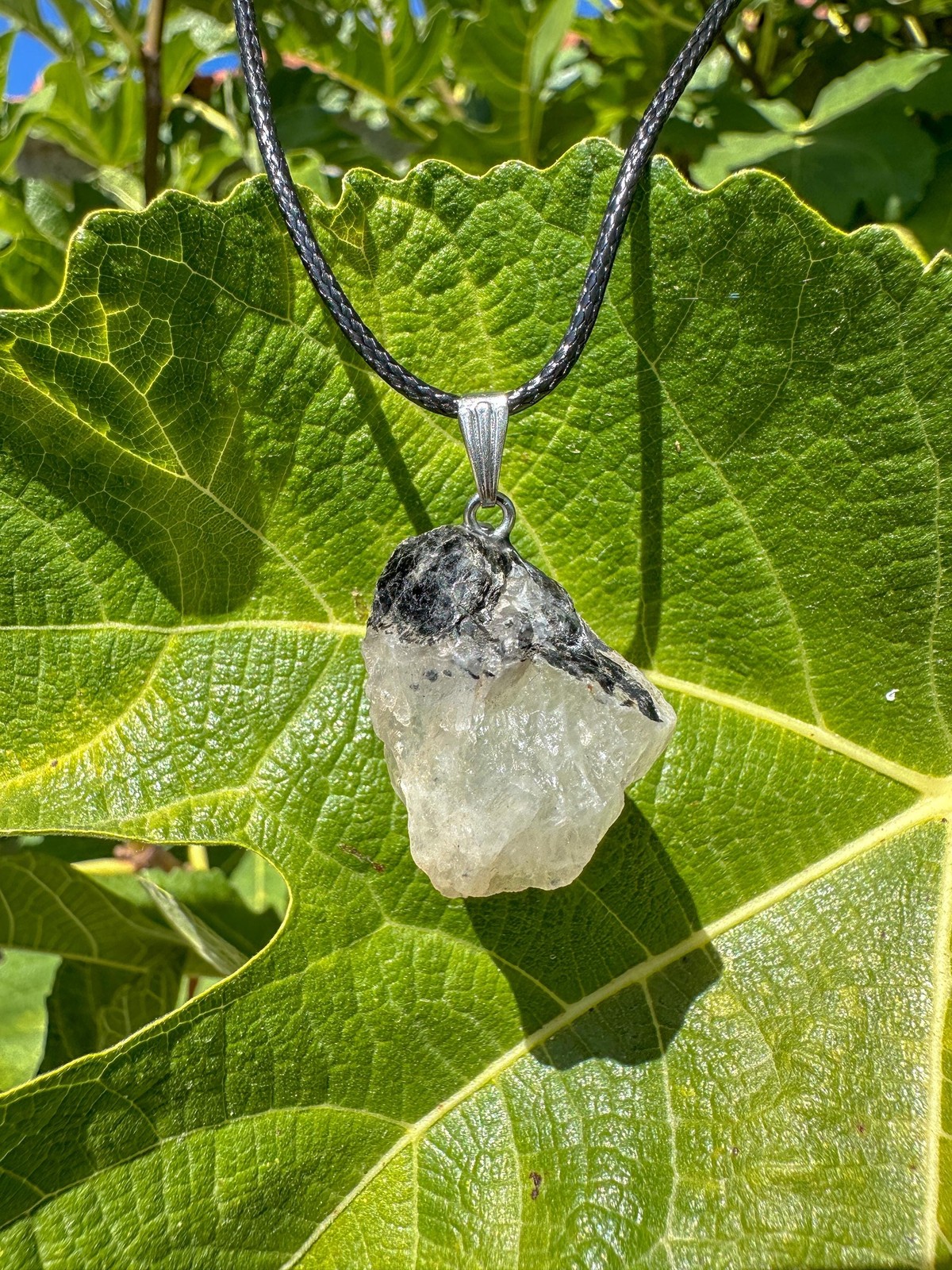 Rough Rainbow Moonstone Pendant / Raw White Blue Moonstone Crystal Necklace