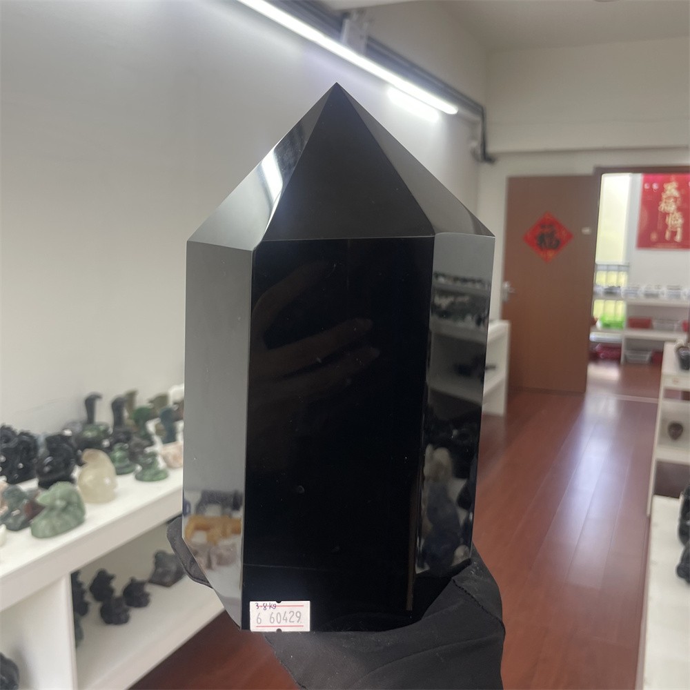 8.3LB 8.2″ Natural Black Obsidian Obelisk Tower Crystal Quartz Mineral Energy
