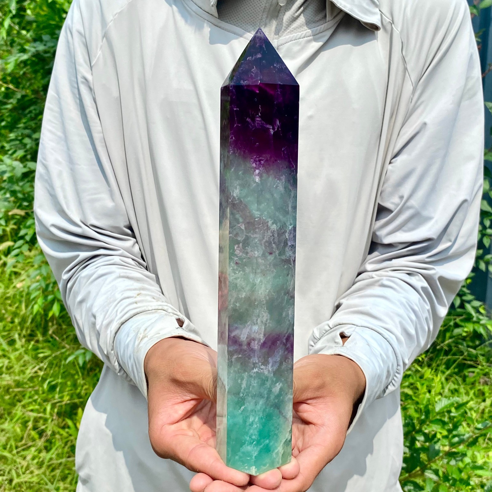 2.44LB Natural Fluorite Crystal Column Magic Wand Obelisk Point Earth Healing
