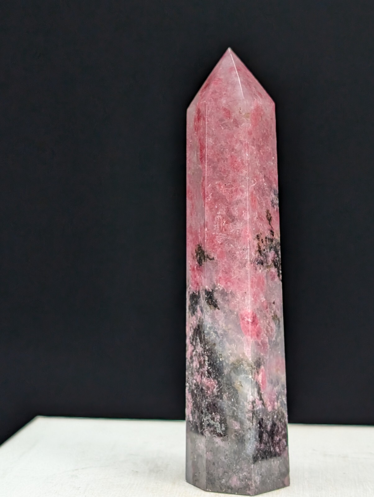 Rhodonite Tower Pink Crystal Gemstone Point Chakra Mineral Wand
