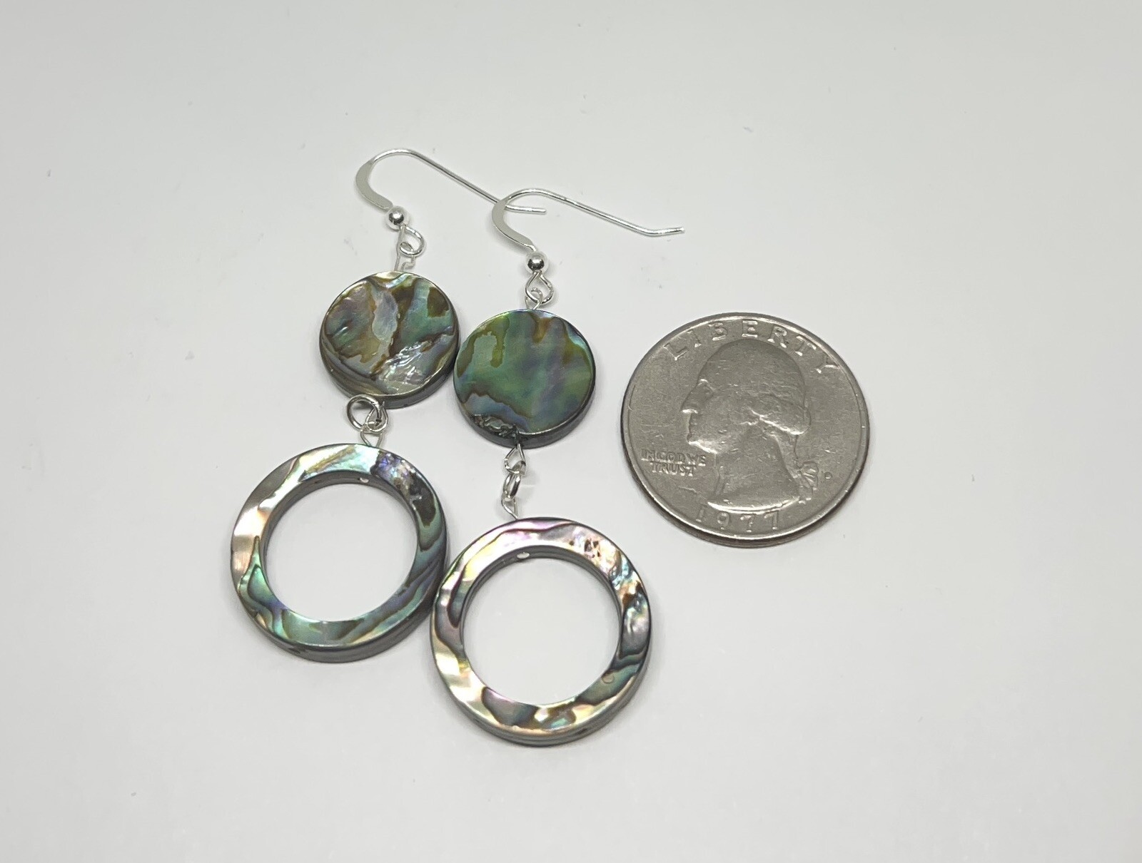 Abalone Genuine Hoop Shell .925 Sterling Silver Earrings GORGEOUS