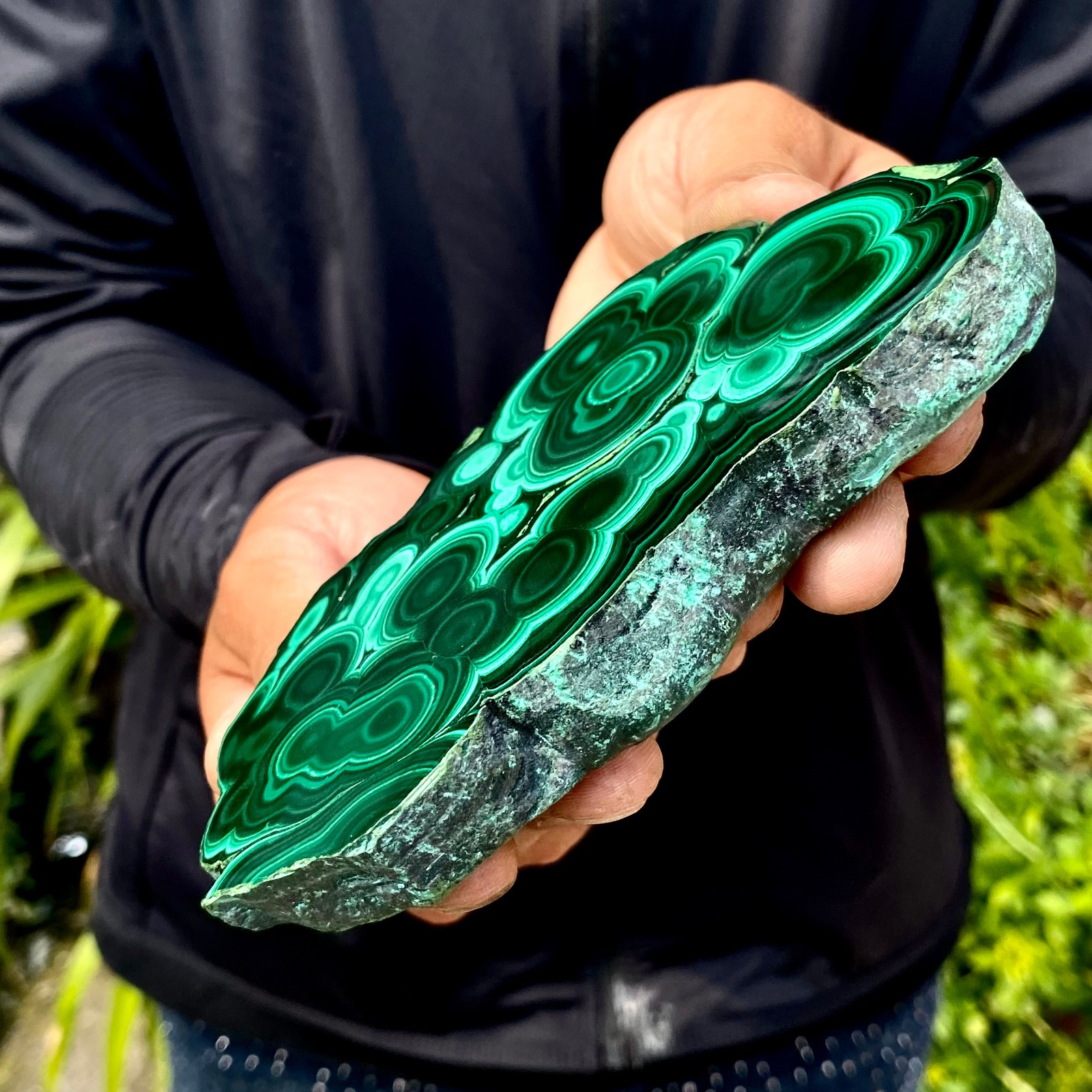 454G Natural malachite slice quartz crystal luster mineral specimen