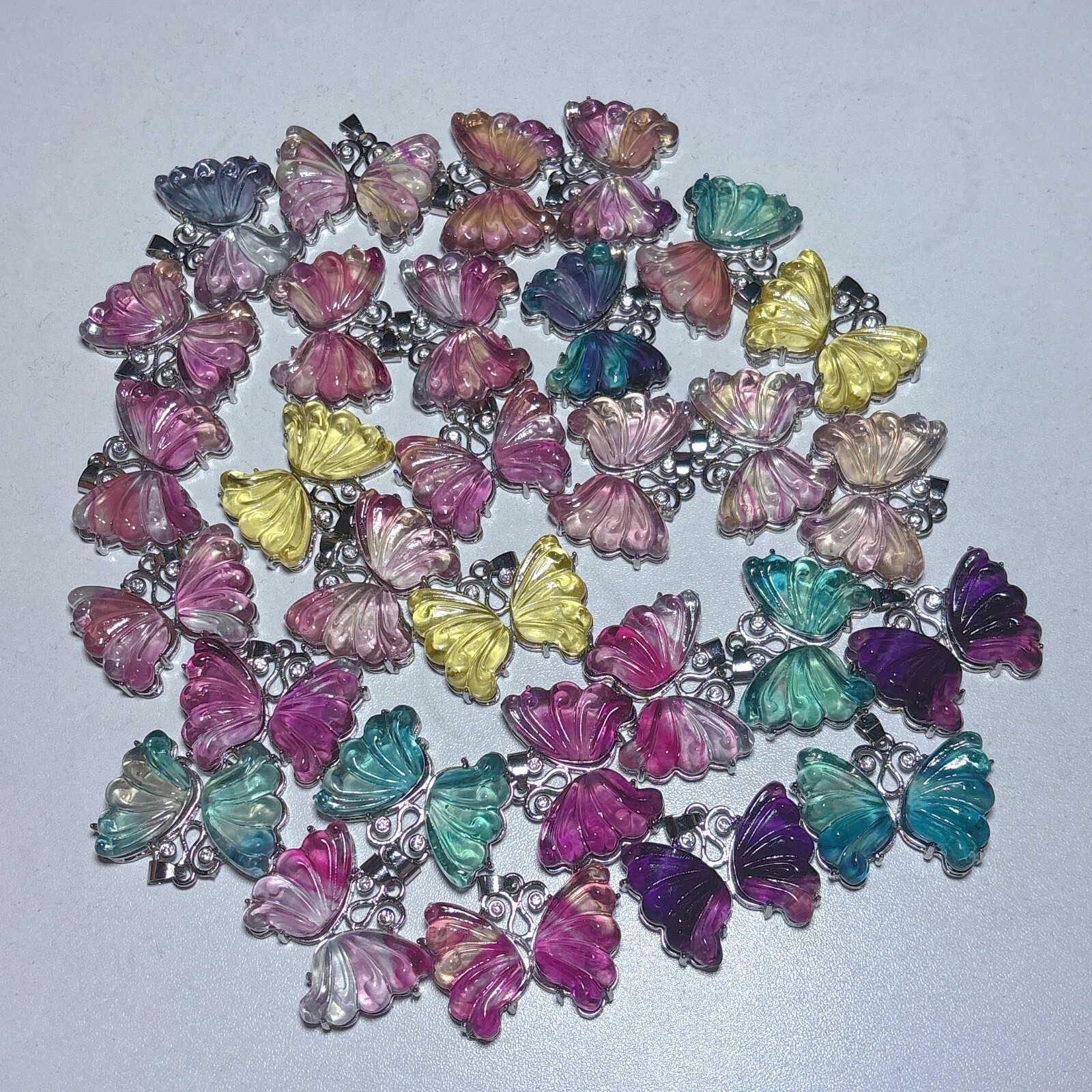 5pc Natural fluorite hand carve butterfly pendant quartz crystal reiki healing