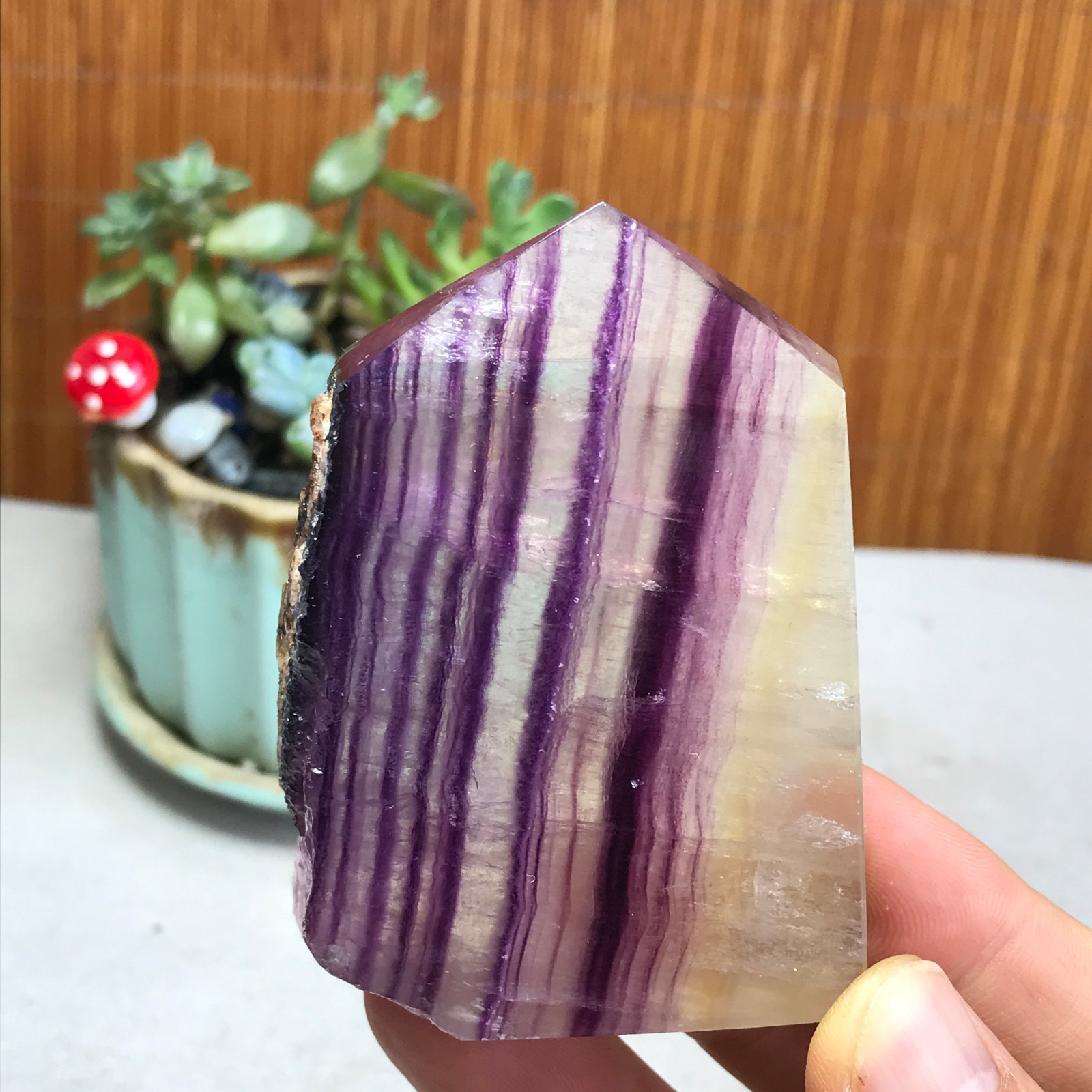 172g Natural candy Fluorite Polish/Rough wand Crystal free standing 75mm A1301