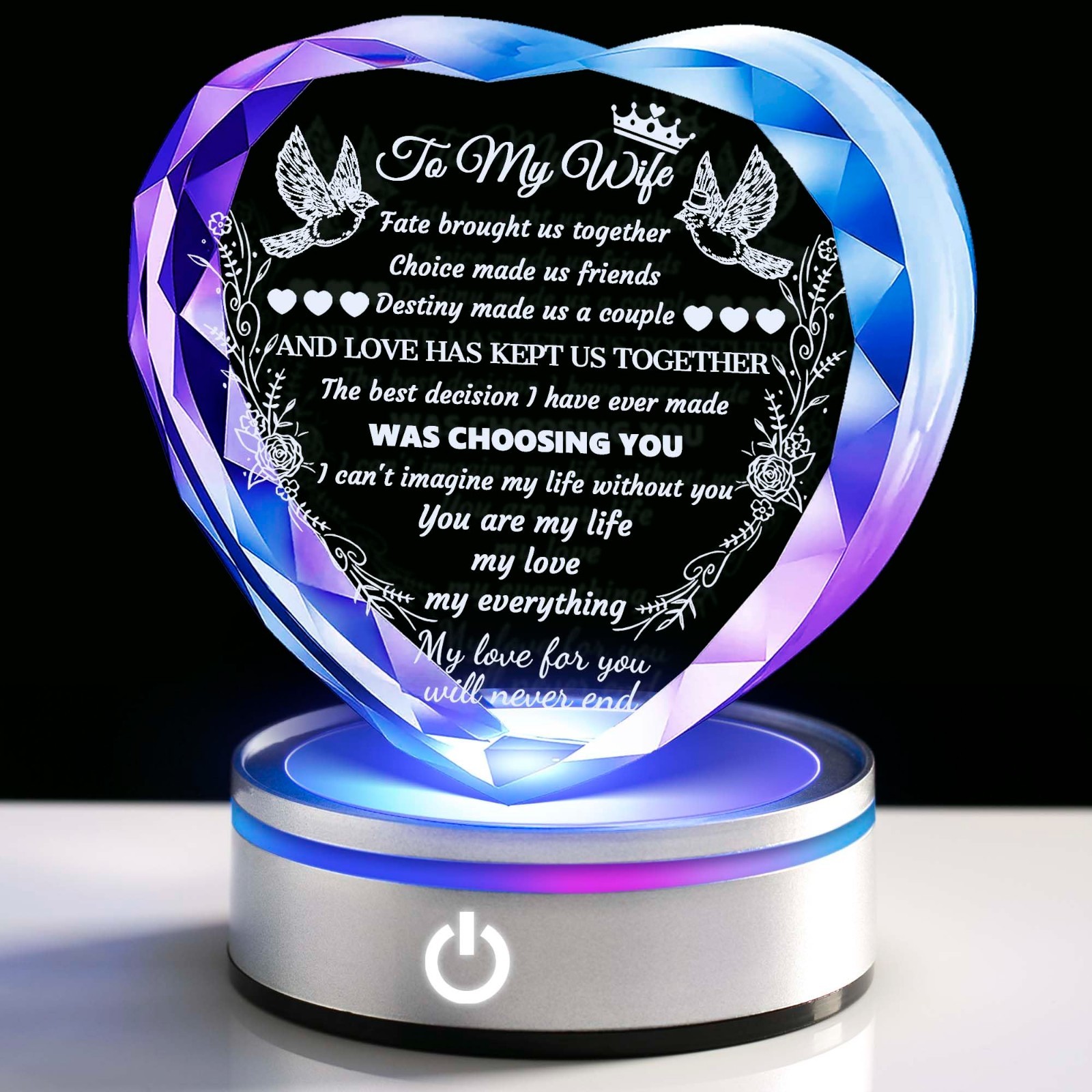 Colorful LED Crystal Gifts for Wife – Romantic Anniversary & Birthday Keepsakes