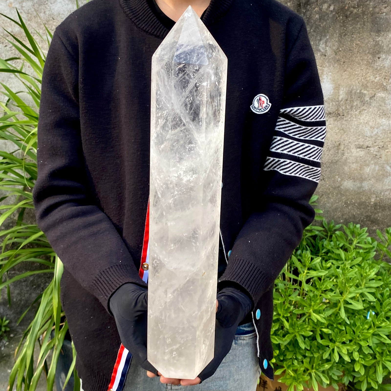 11.22LB Natural clear white crystal obelisk Crystal energy column Reiki healing