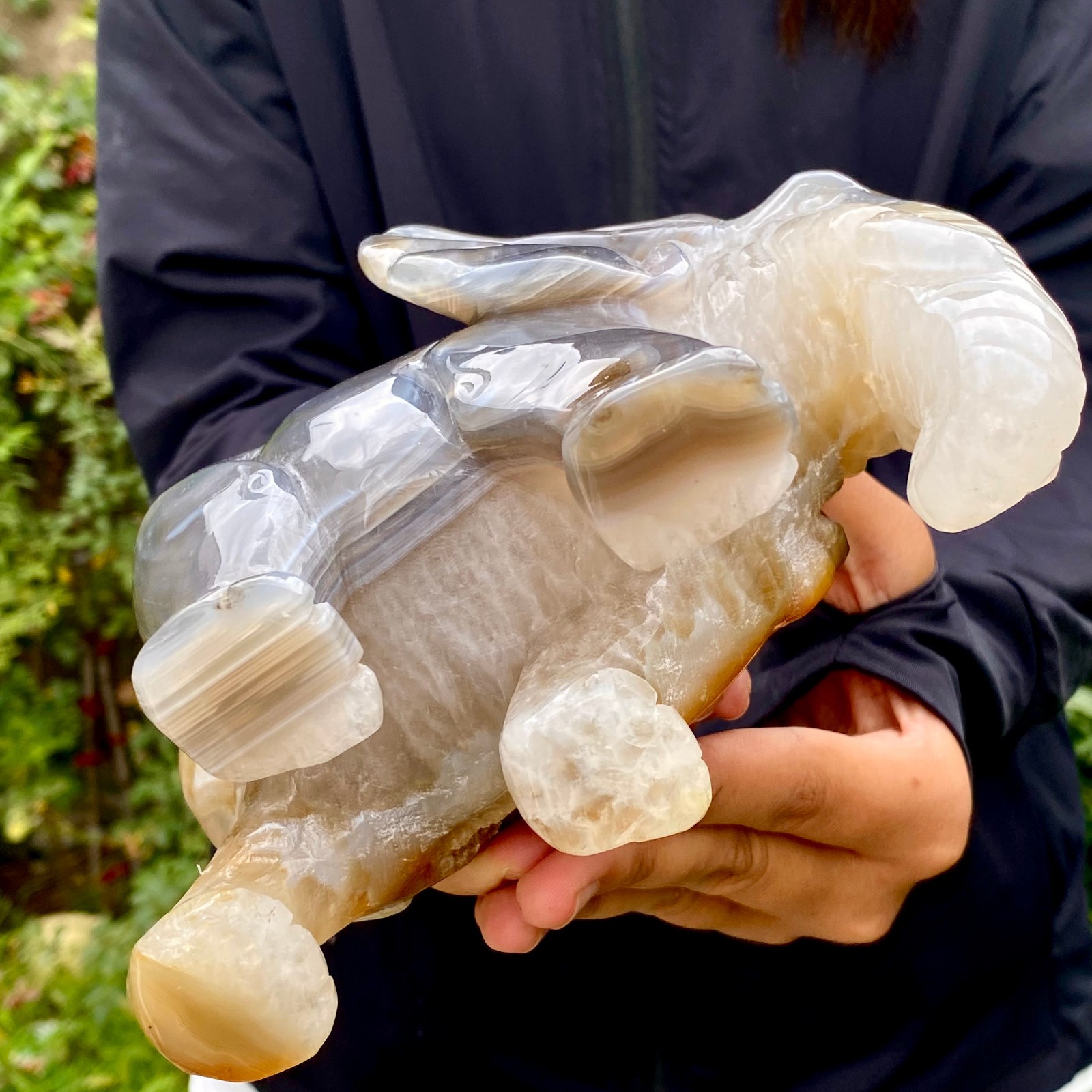 4LB Natural Agate Geode Quartz Carved Crystal Elephant Reiki Decor