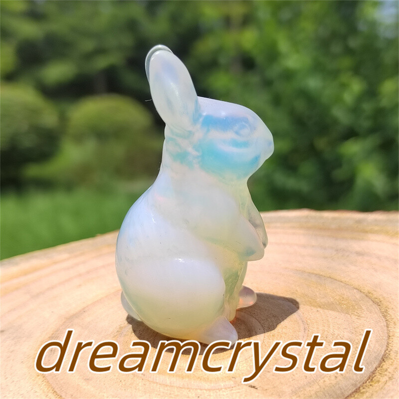 2″+ Opalite Rabbit Hand Carved Quartz Crystal Skull Reiki Sculpture Gift 1pc