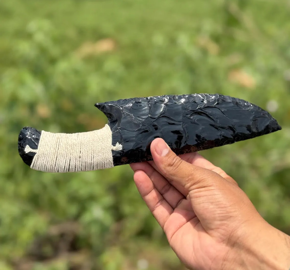 10″ Obsidian Lava Blade – Handcrafted Black Obsidian Knife – Viking Style Athame