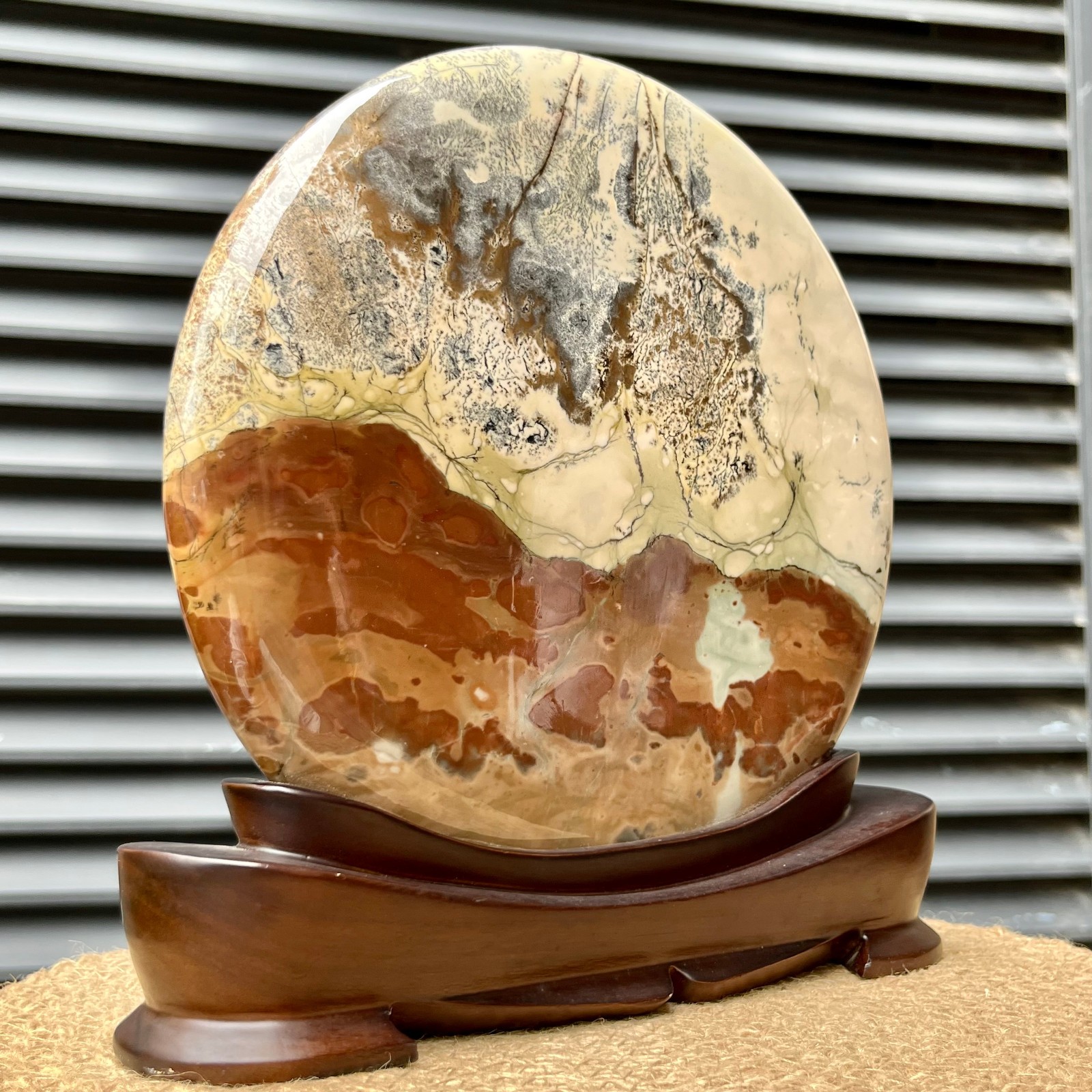 6.2 lb Natural Picture Stone Landscape Holiday Gift Display w/ Stand Decor