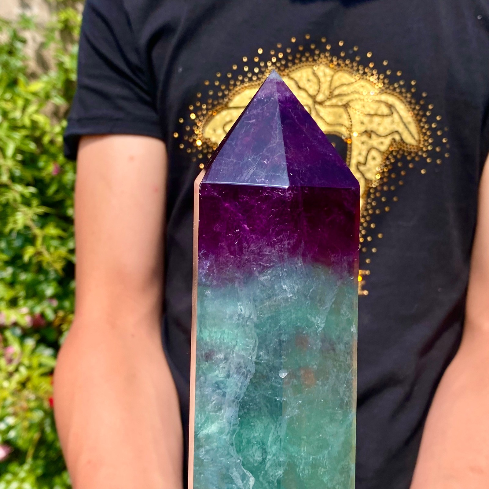 3.19LB Natural rainbow fluorite obelisk quartz crystal wand point Gem Healing