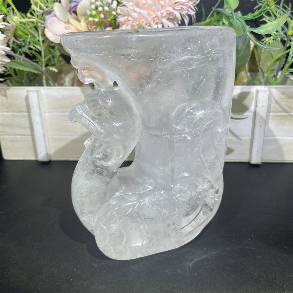 2.6LB 5.1″ Nartural Clear Quartz Art Cup Carved Crystal Reiki Quartz Decor Gift