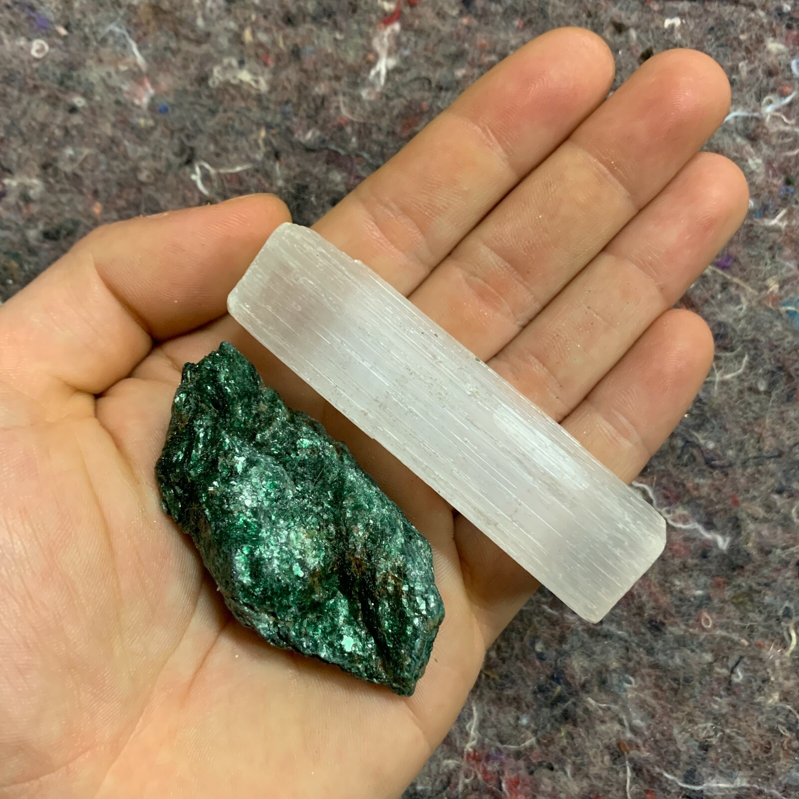 One (1) Charged Fuchsite Rough Gemstone + A FREE Selenite Charging Stick