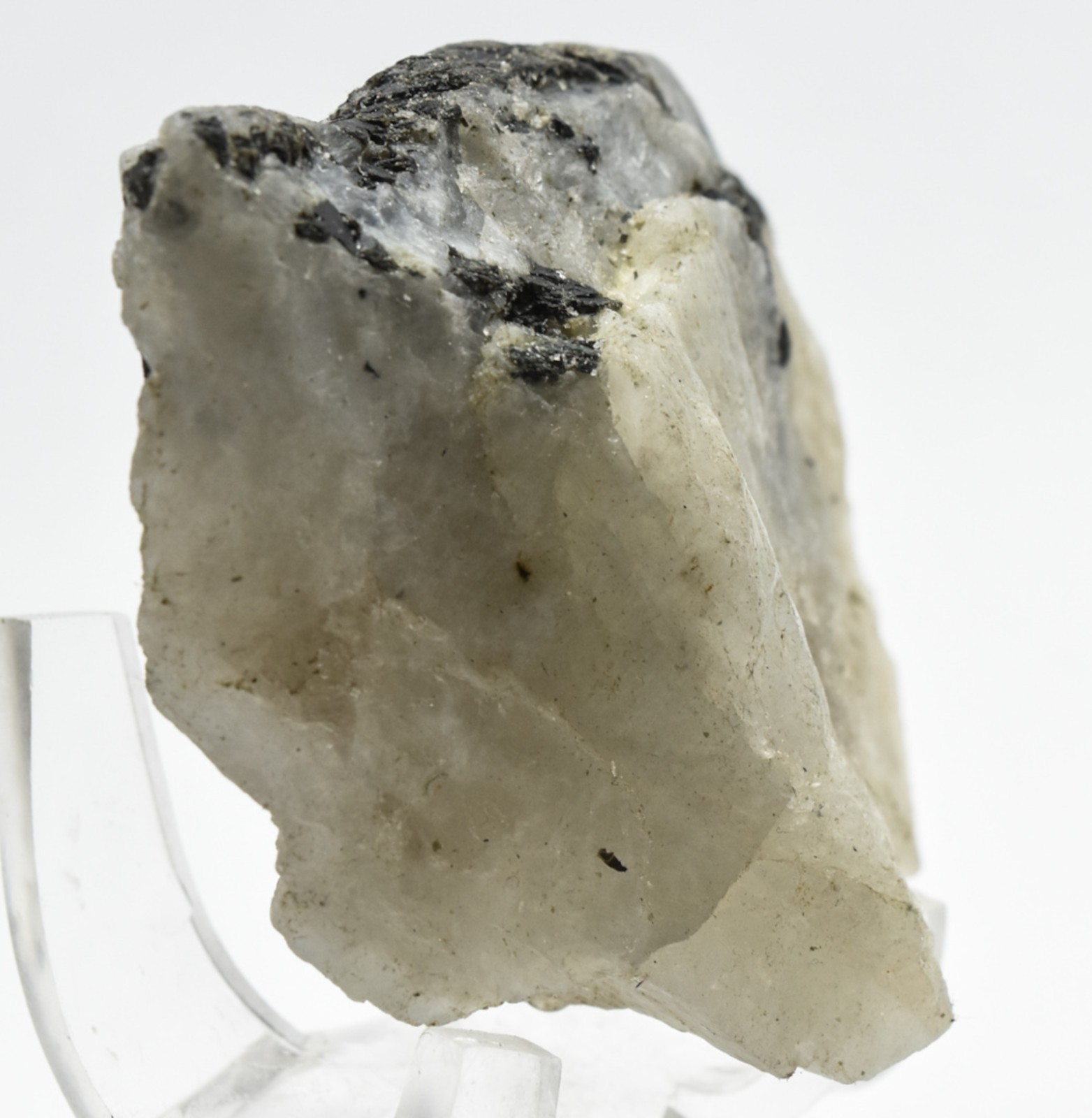 110g White Rainbow Moonstone w/ Black Tourmaline Rough Raw Mineral Stone – India