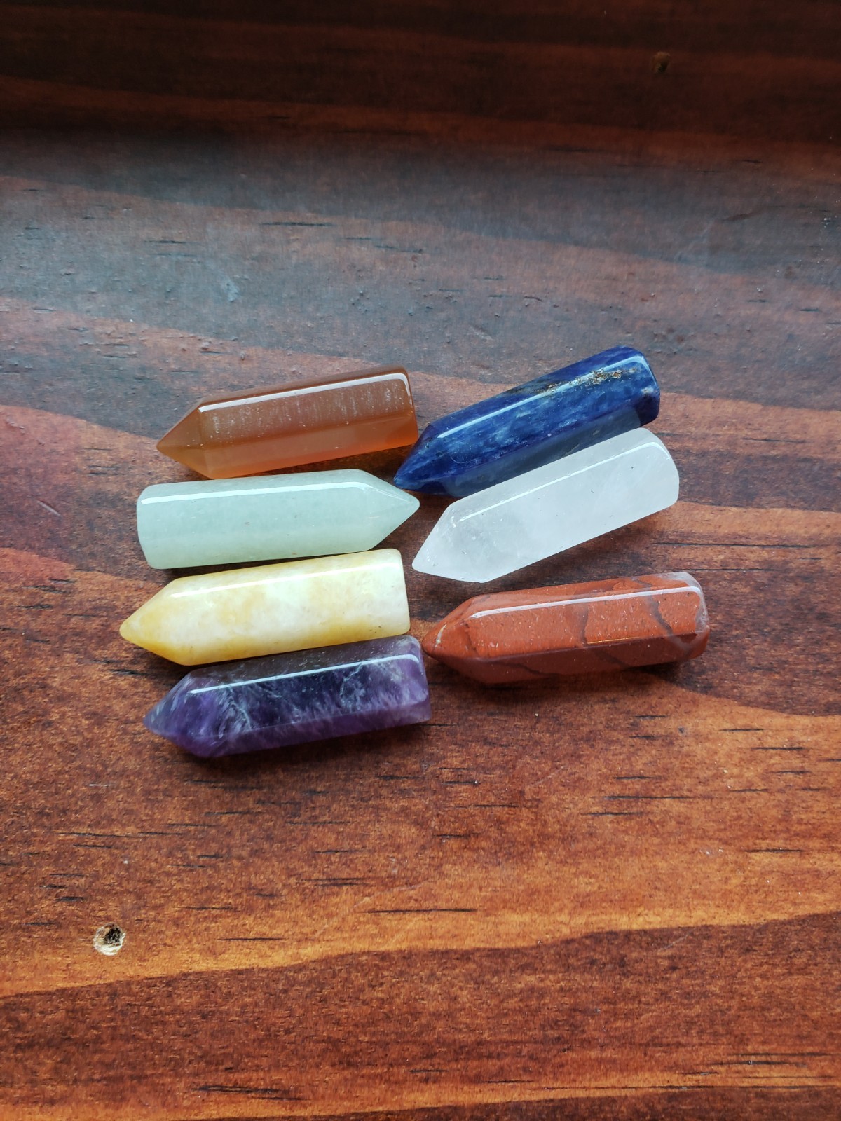Set of 7 Polished Chakra Single Pointed Healing Crystals with Bag