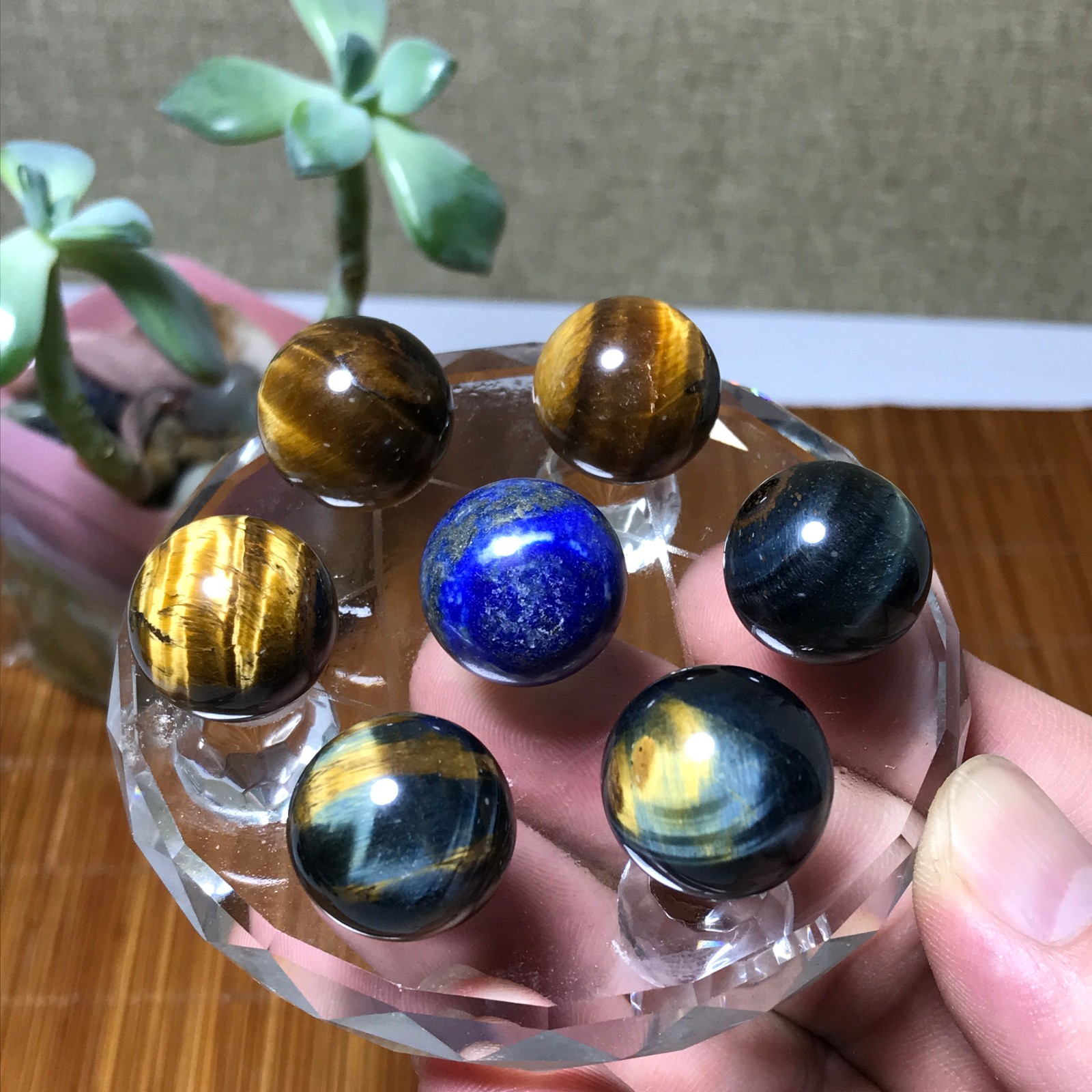 Natural lapis lazuli tiger eye gemstone Seven Star Array Specimen base 1310