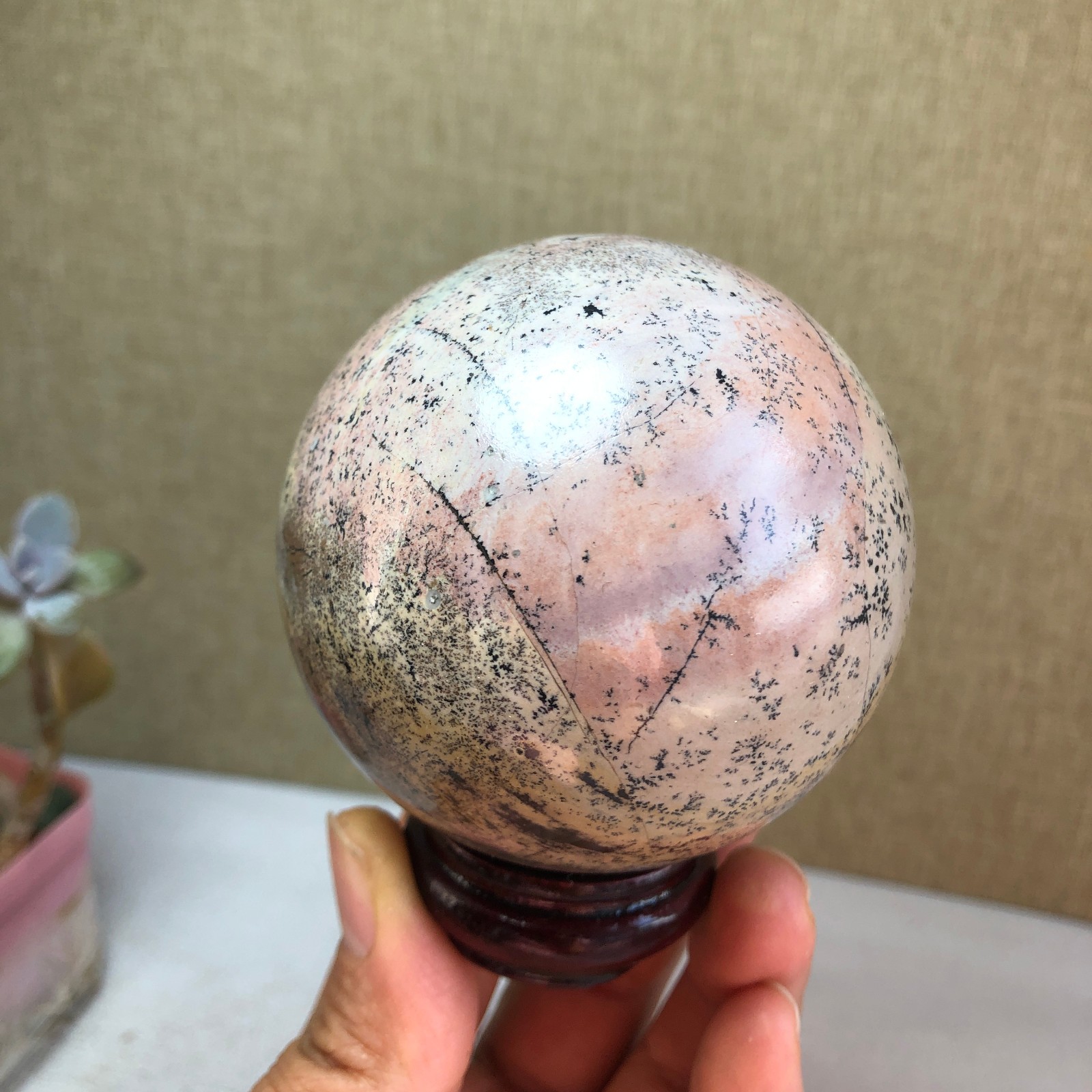 67mm Natural Traditional Chinese Painting ball Hand Carving sphere 433g A2082