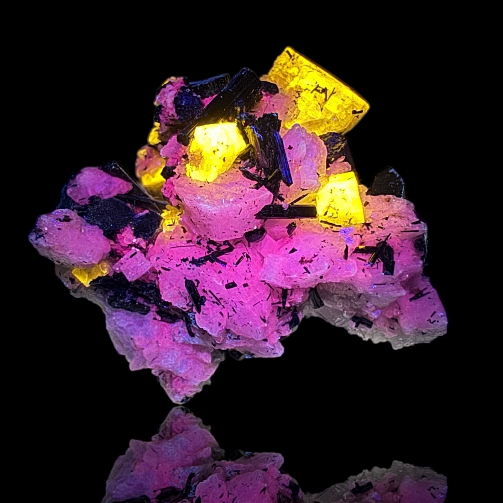 205 Carats FT Fluorescent Ph Apatite Crystals On Schorl Tourmaline & Albite @PAK