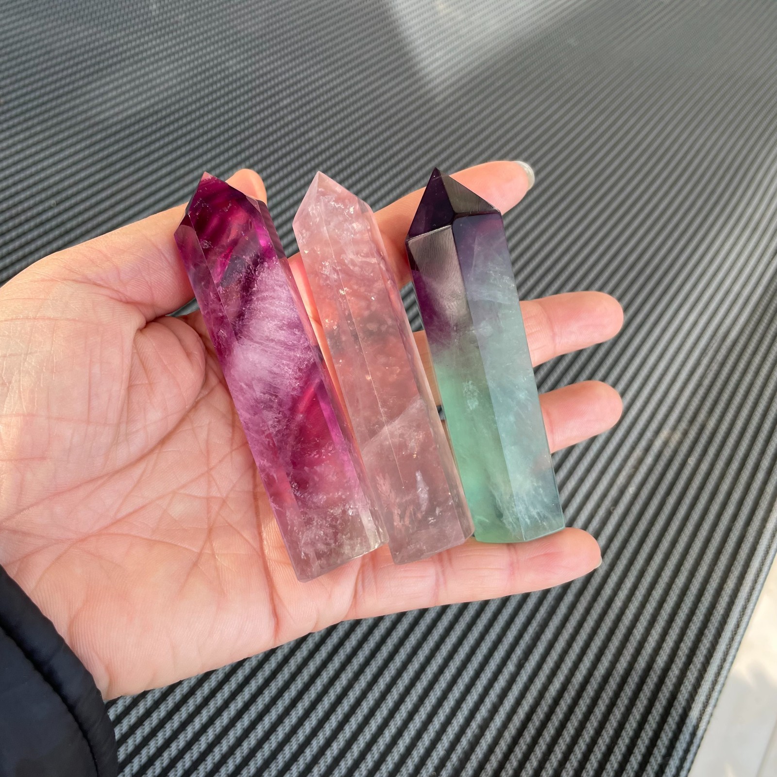 1LB Natural colourful luorite quartz obelisk crystal wand point healing random