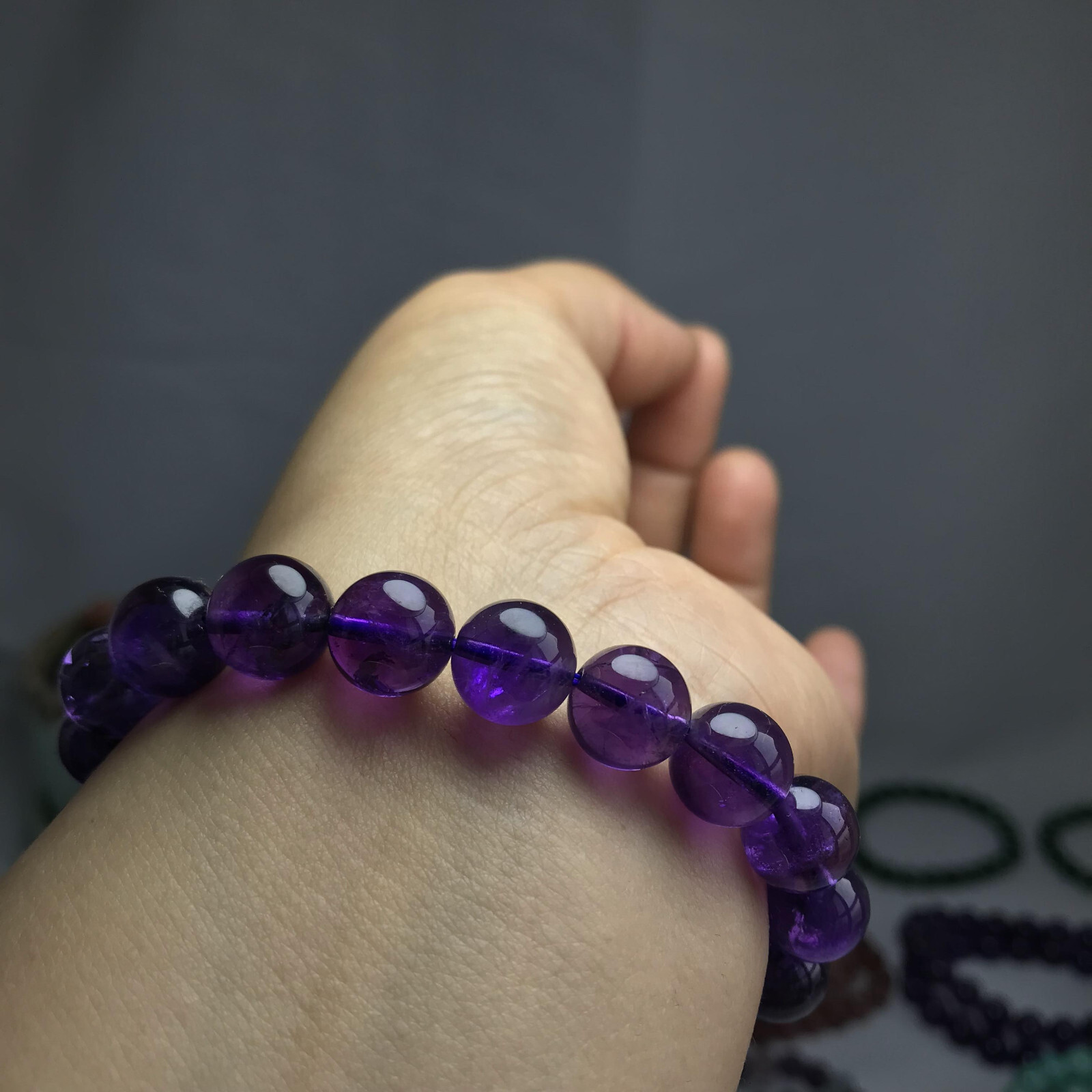 10mm Top Natural amethyst gemstone Crystal chain beads bracelet 29g A5267
