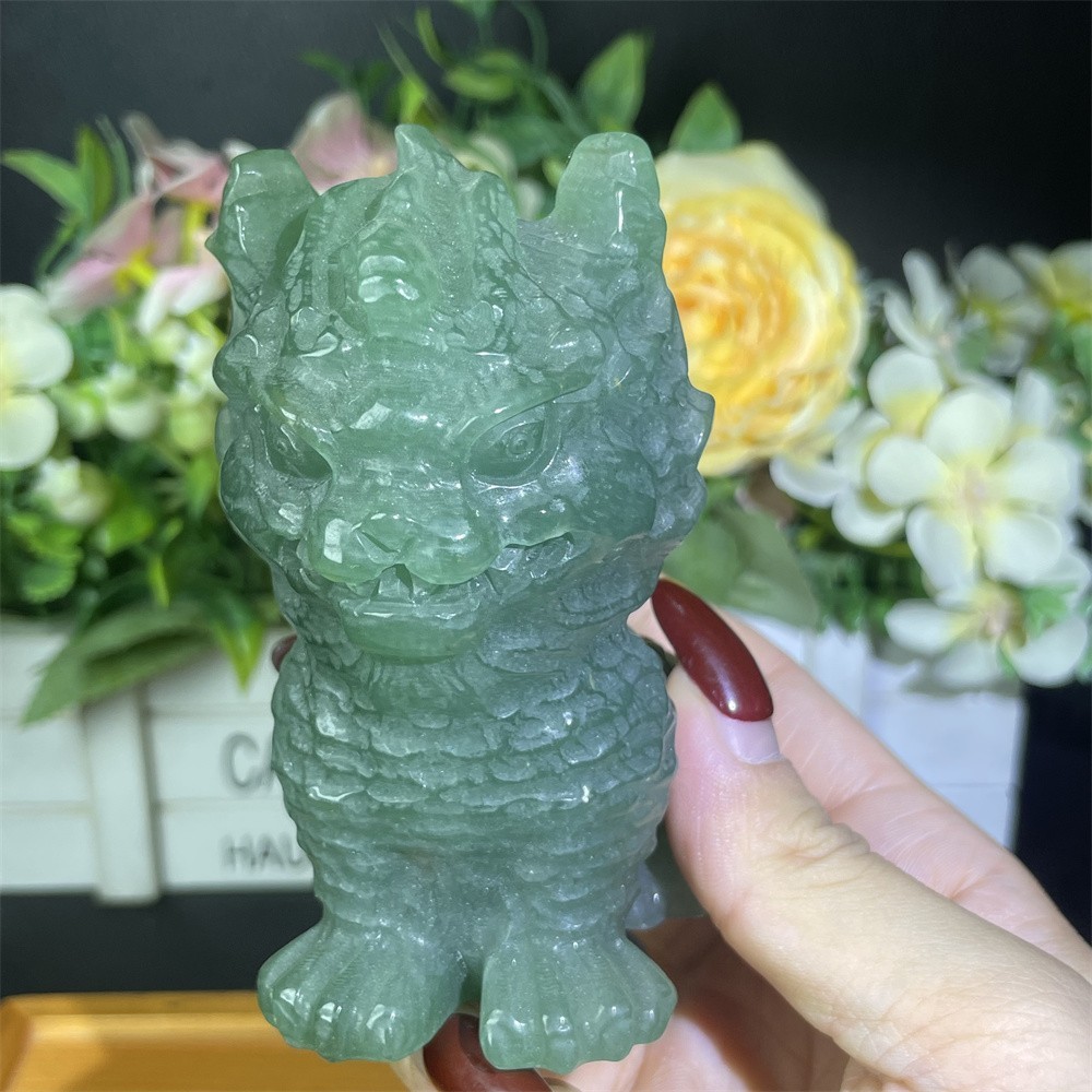 0.8LB 3.7″Natural Green Aventurine Qilin Hand Carved Crystal Mineral Figurine