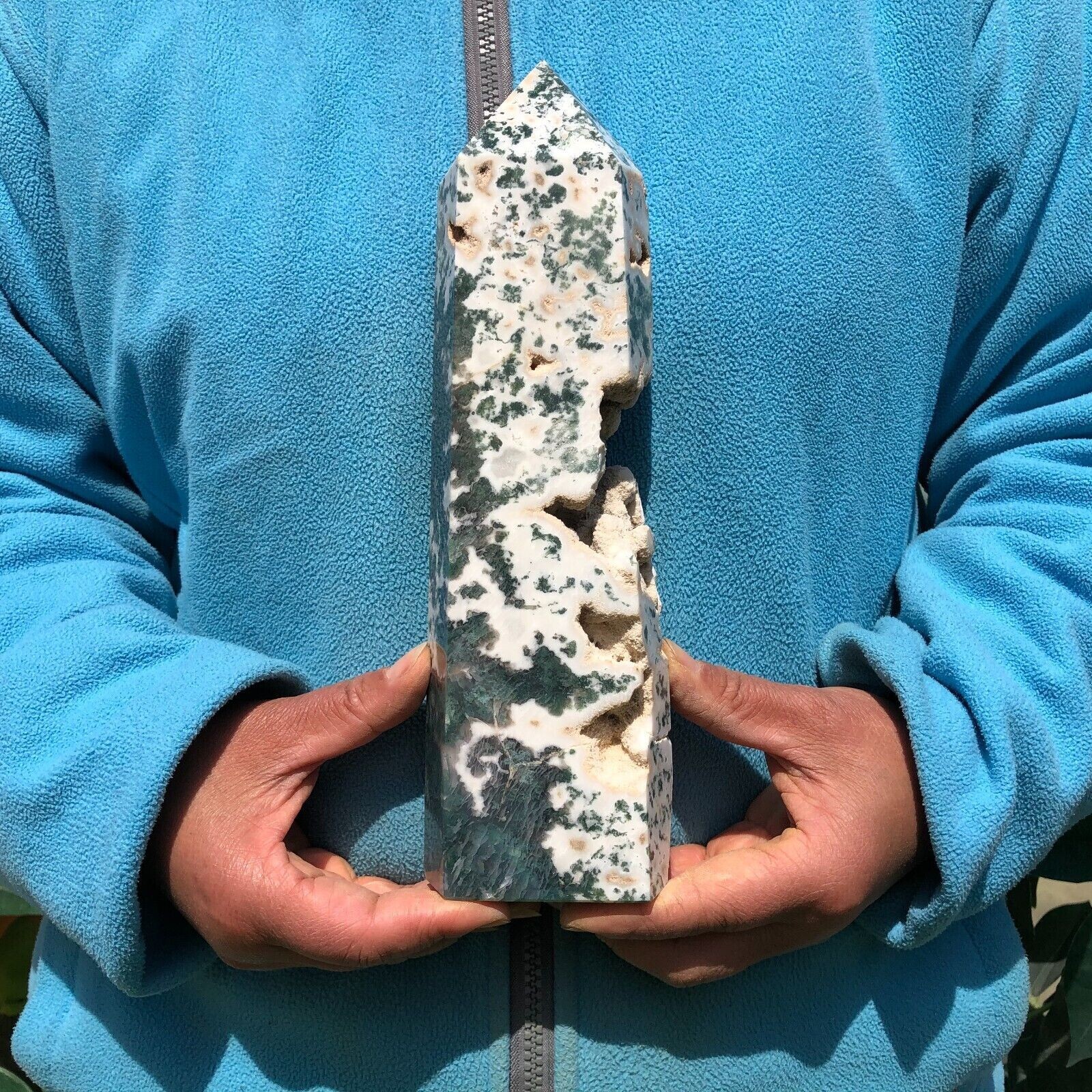 3.3 LB Natural Aquatic Agate Quartz Obelisk Crystal Point Wand Reiki Healing