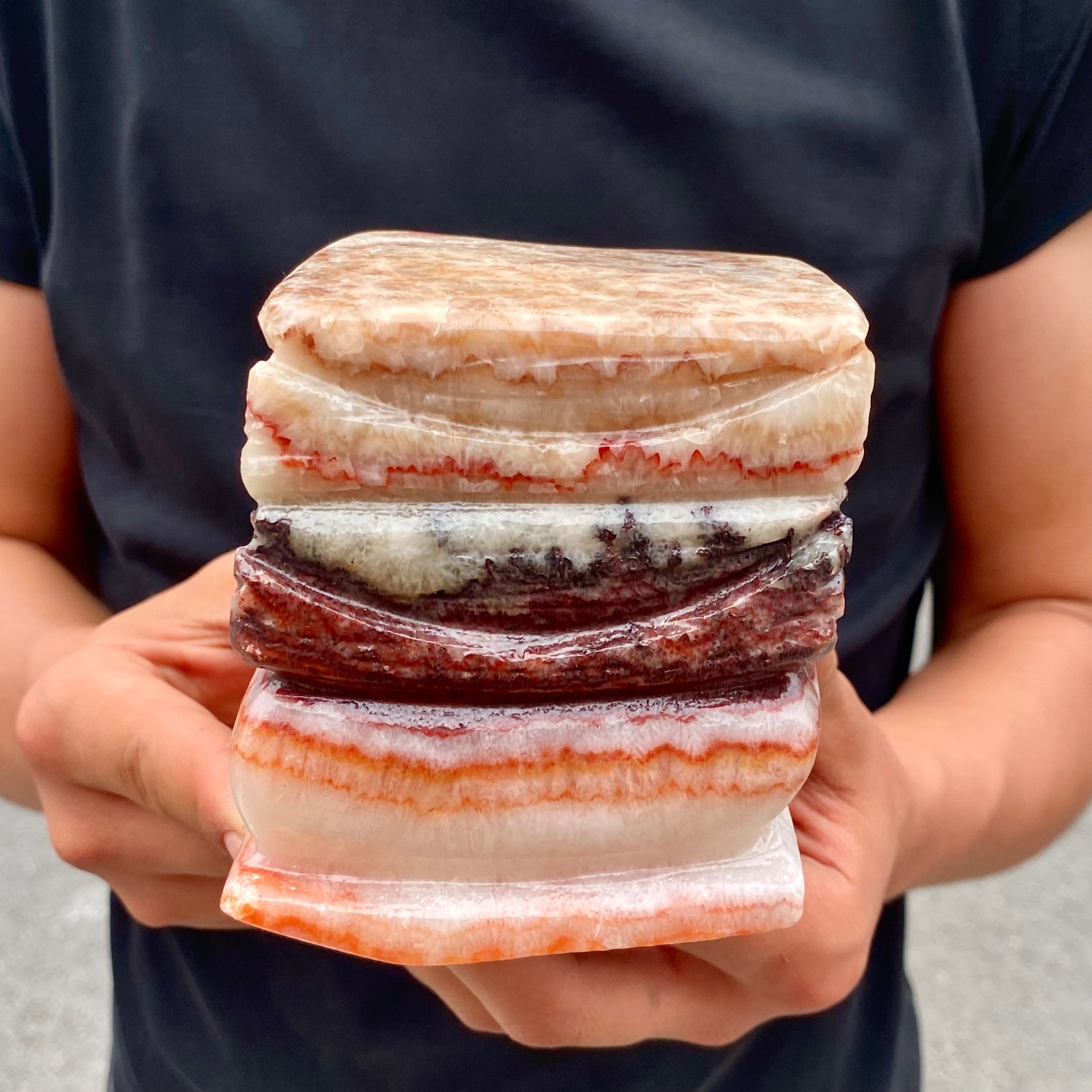 4.2LBNatural Pork Belly Stone Meat Shape Calcite Feng Shui Home Display Ornament