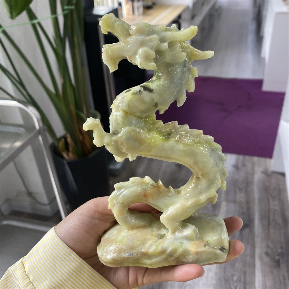 1LB 6.1″Natural Xiuyan Jade Chinese Dragon Statue Crystal Reiki Carving Decor