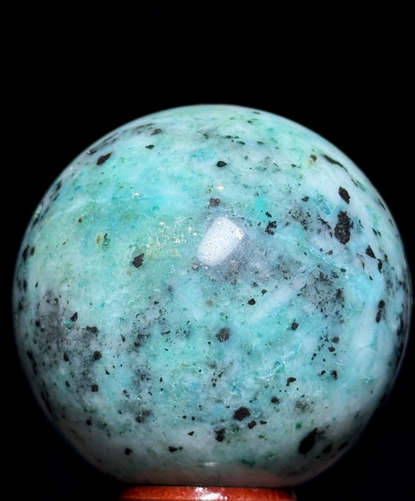 61mm PHOENIX PINE SPHERE – Fynchenite Chrysocolla Malachite Quartz Crystal Decor